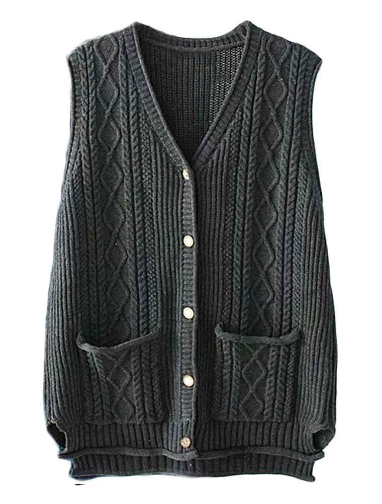 FTCayanz Women's Cable Knit Button Down Sweater Vest Outwear