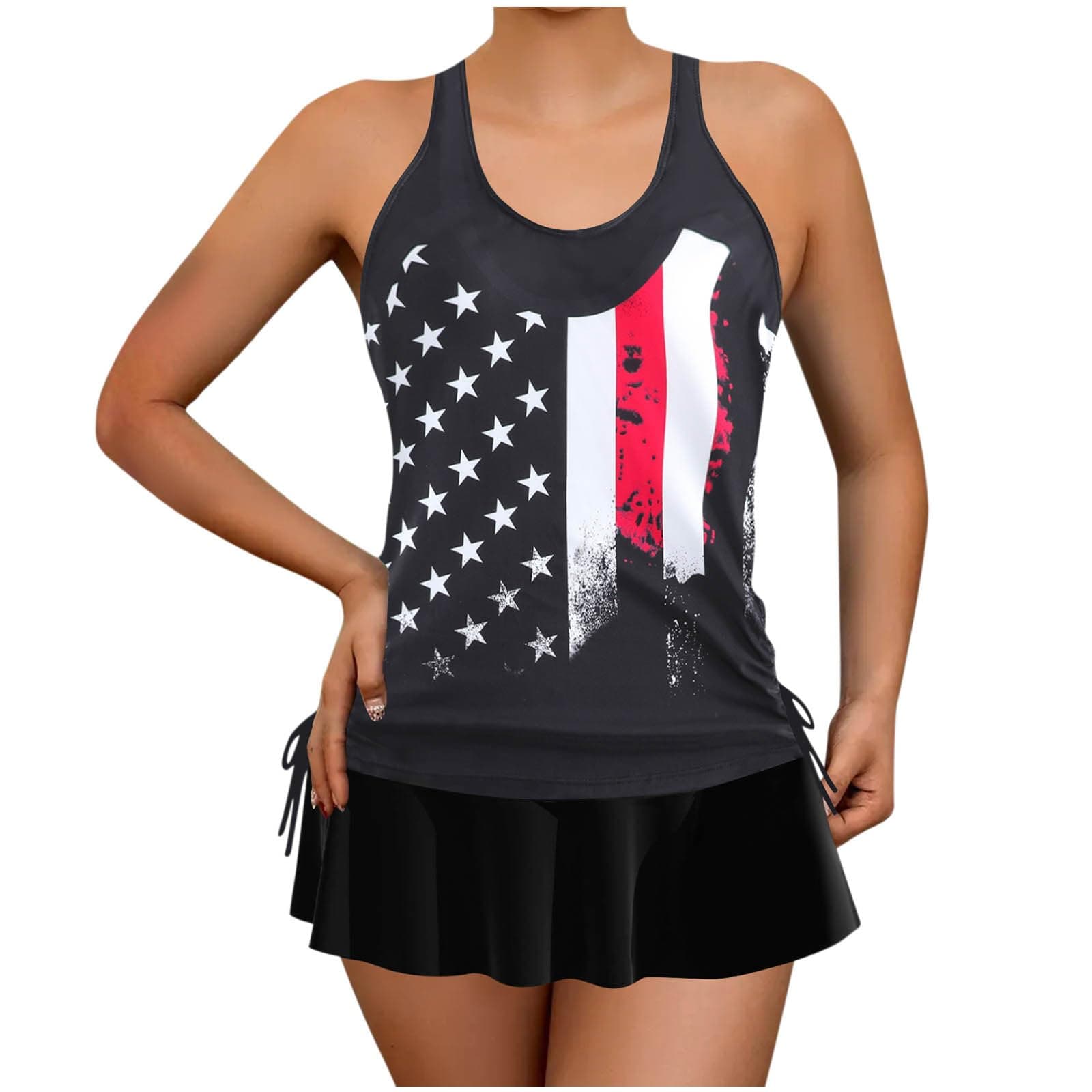 Cethrio Plus Size Striped Tankini Swimsuit