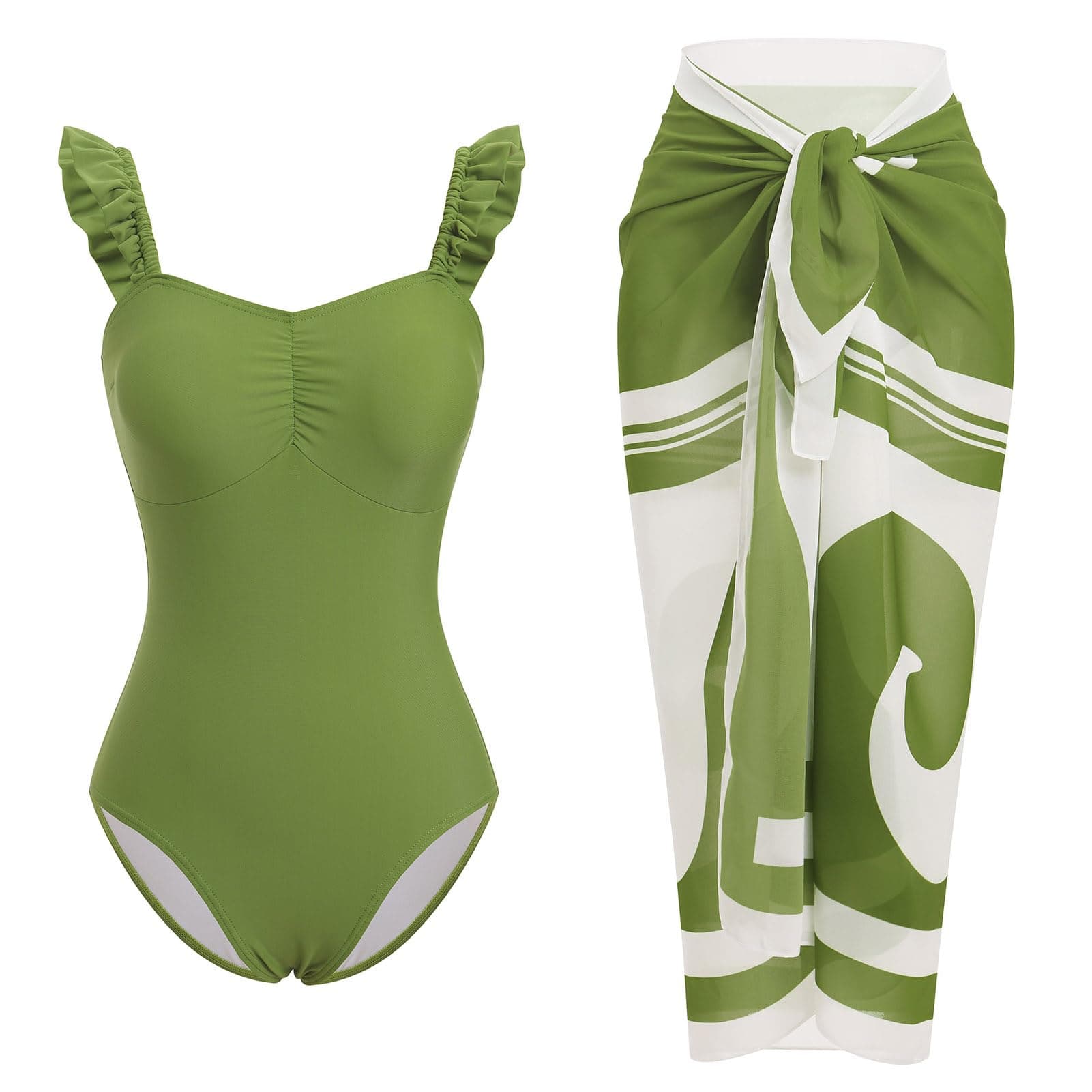 IDOPIP Women's One Piece Swimsuit with Beach Cover-Up Sarong Bikini Set