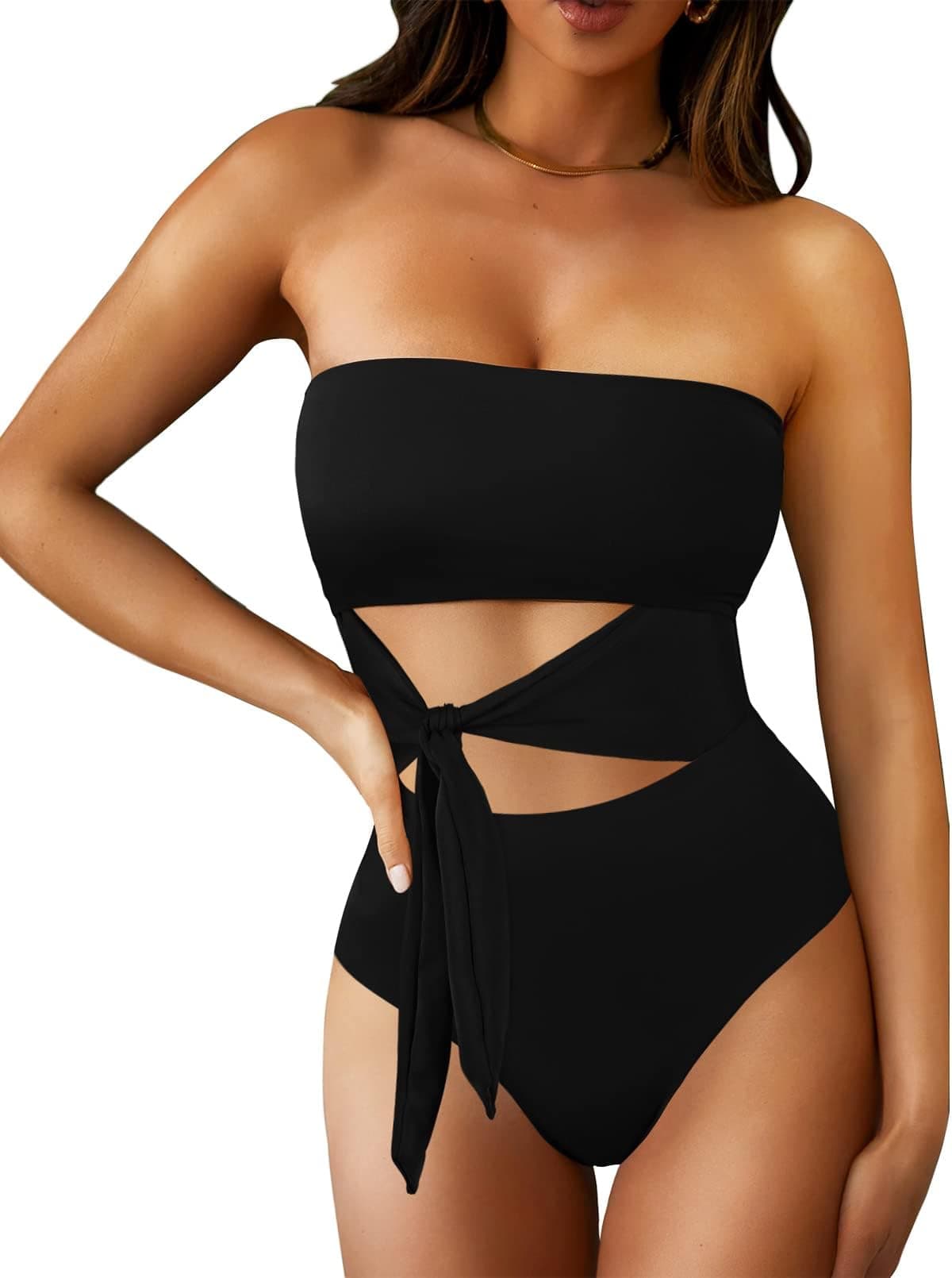 Pink Queen Women's Cutout High Waist Bandeau Monokini Swimsuit