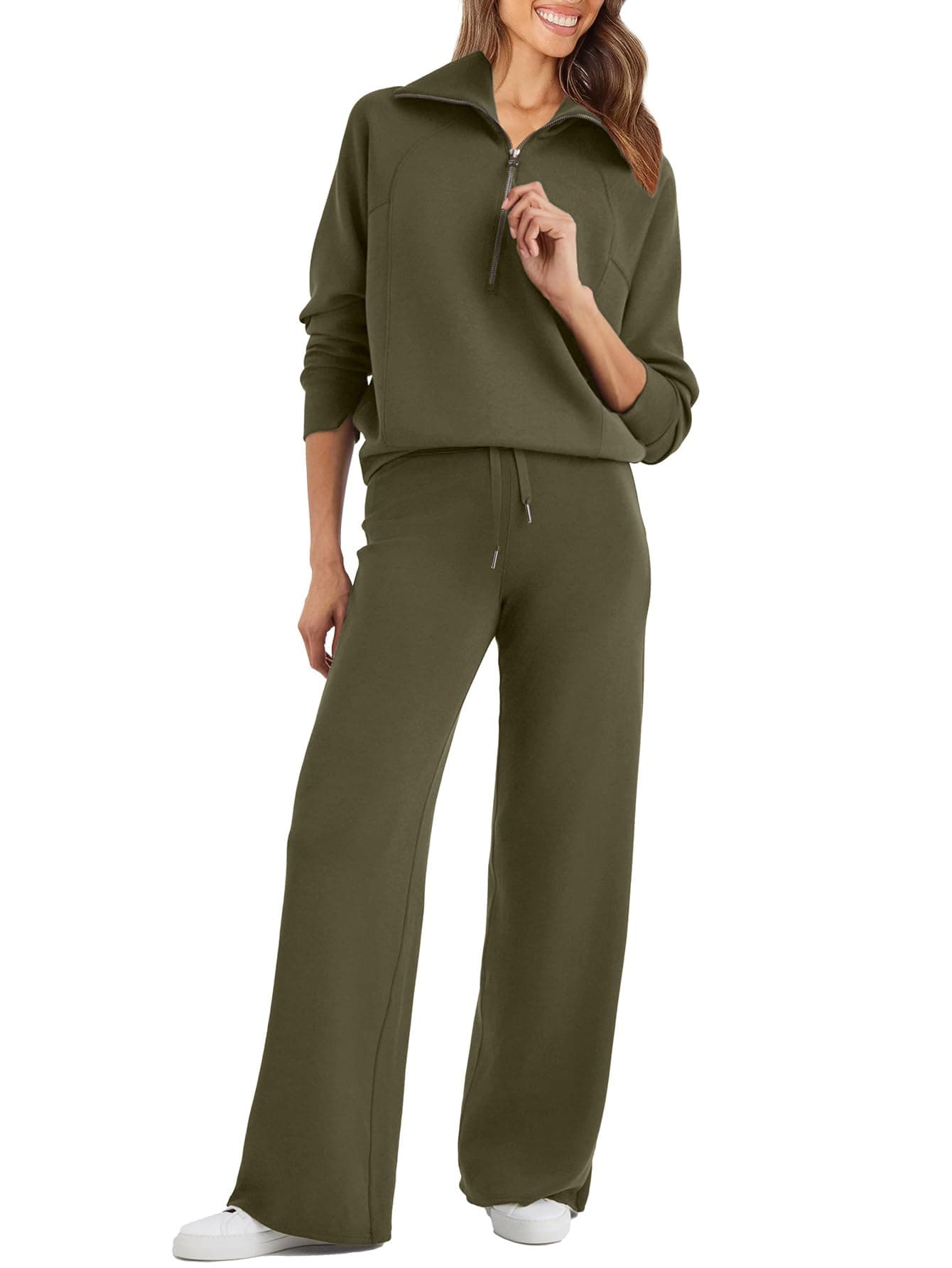 Glamaker Women's Oversized Half Zip Sweatshirt & Wide Leg Pants Set