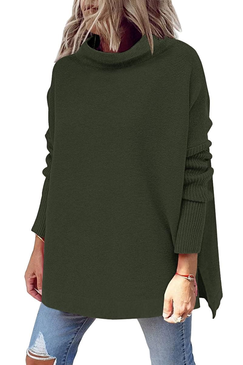 LILLUSORY Women's Oversized Mock Turtleneck Knit Pullover Tops