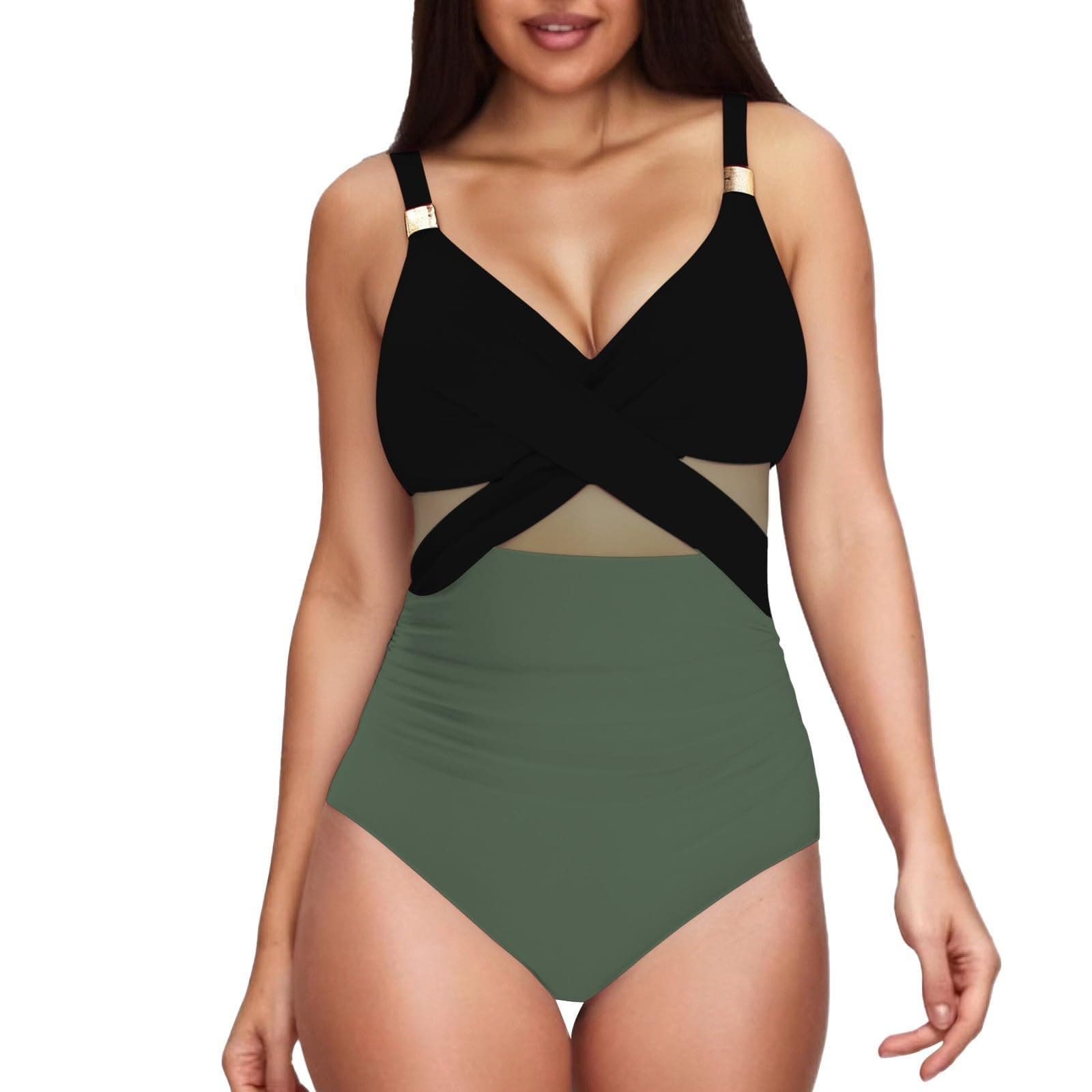 2025 Women's Tummy-Control One-Piece Swim Suit with Mesh Wrap