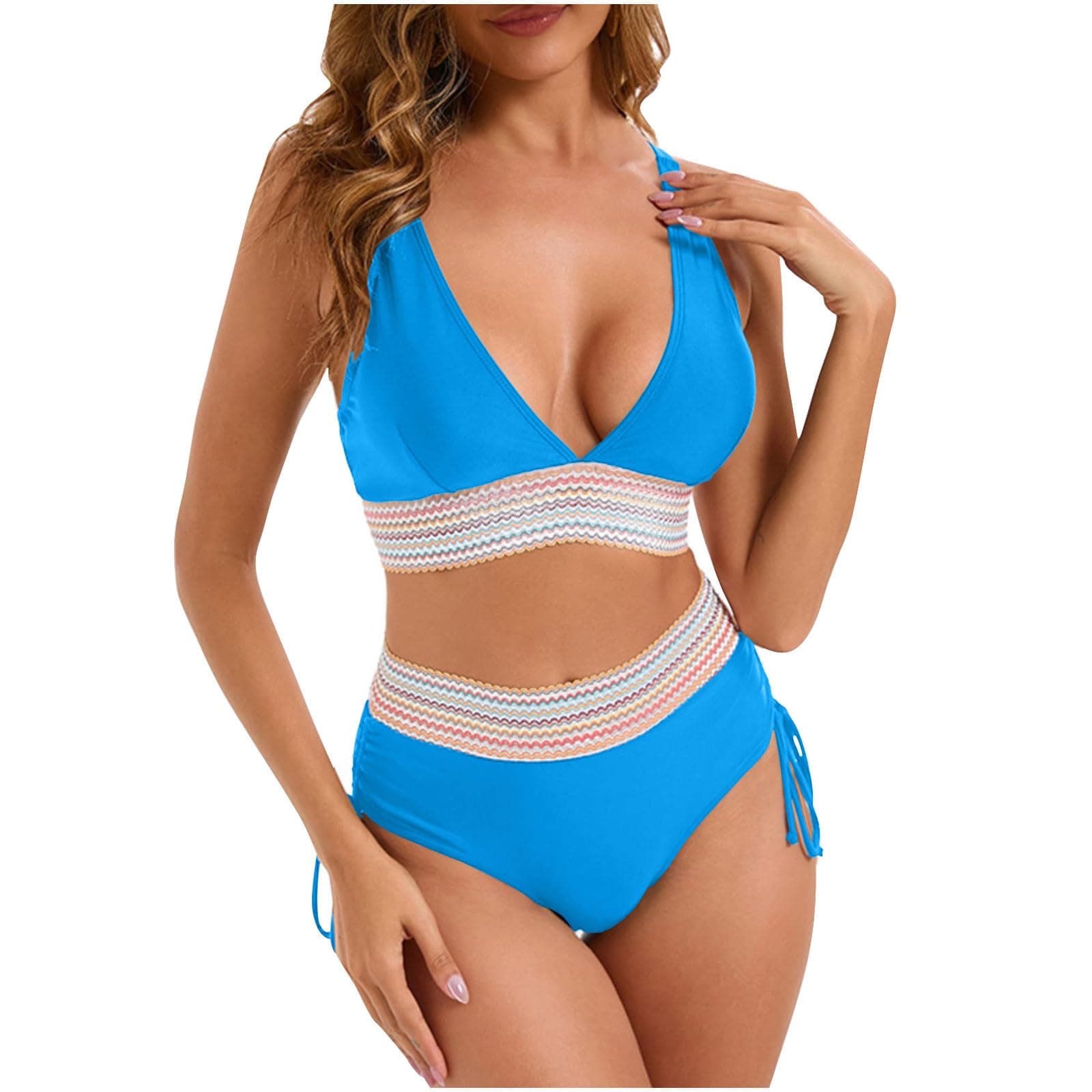 YNCSZEC Tummy Control High Waisted V-Neck Women's Two-Piece Bikini Set