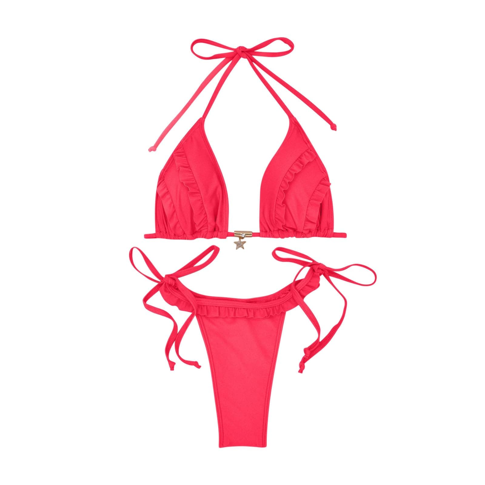 Cethrio Women's Plus Size Color Block Triangle Bikini Sets