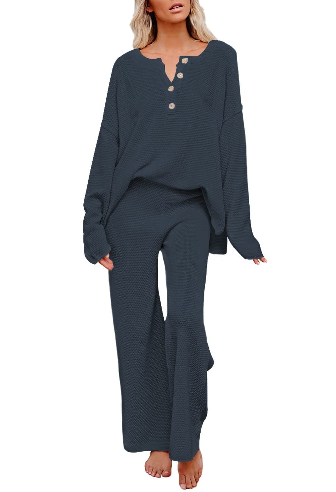 Viottiset Women's Knit Sweater and Wide Leg Pants Loungewear Set
