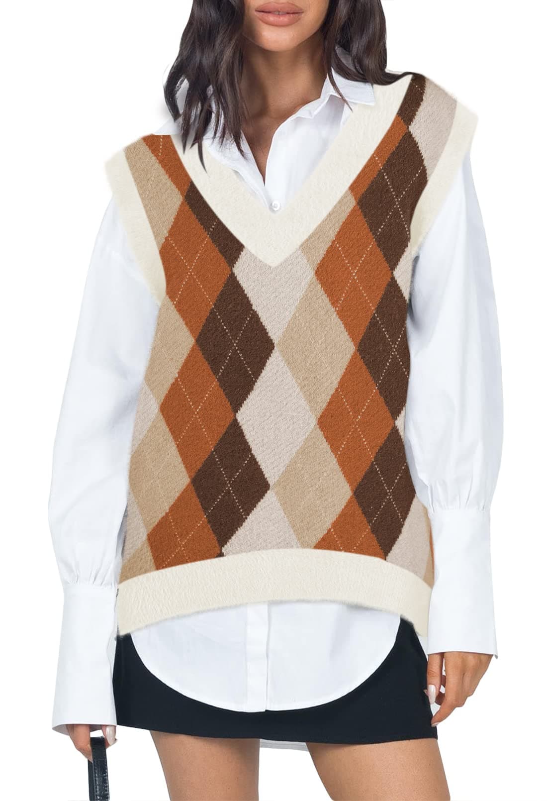 Viottiset Women's Oversized V-Neck Fuzzy Sweater Vest