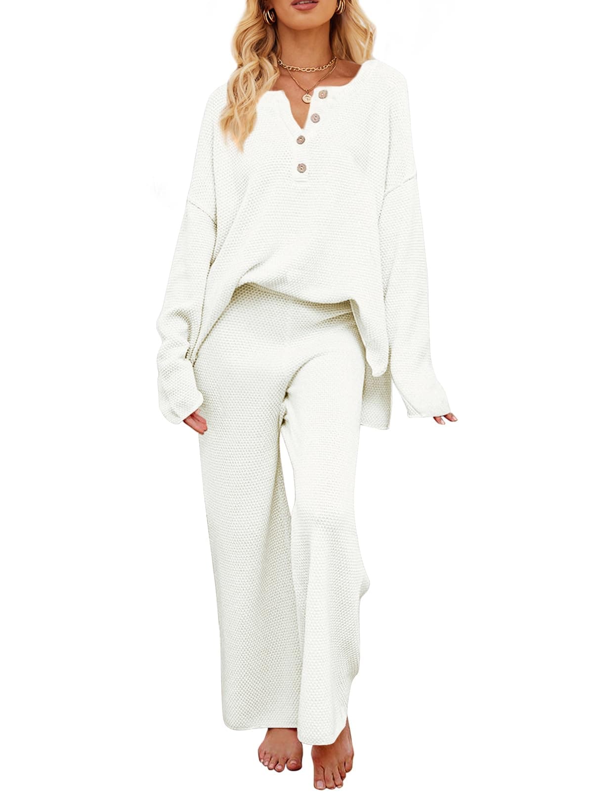 MEROKEETY Women's Long Sleeve Knit Sweater & Pants Set