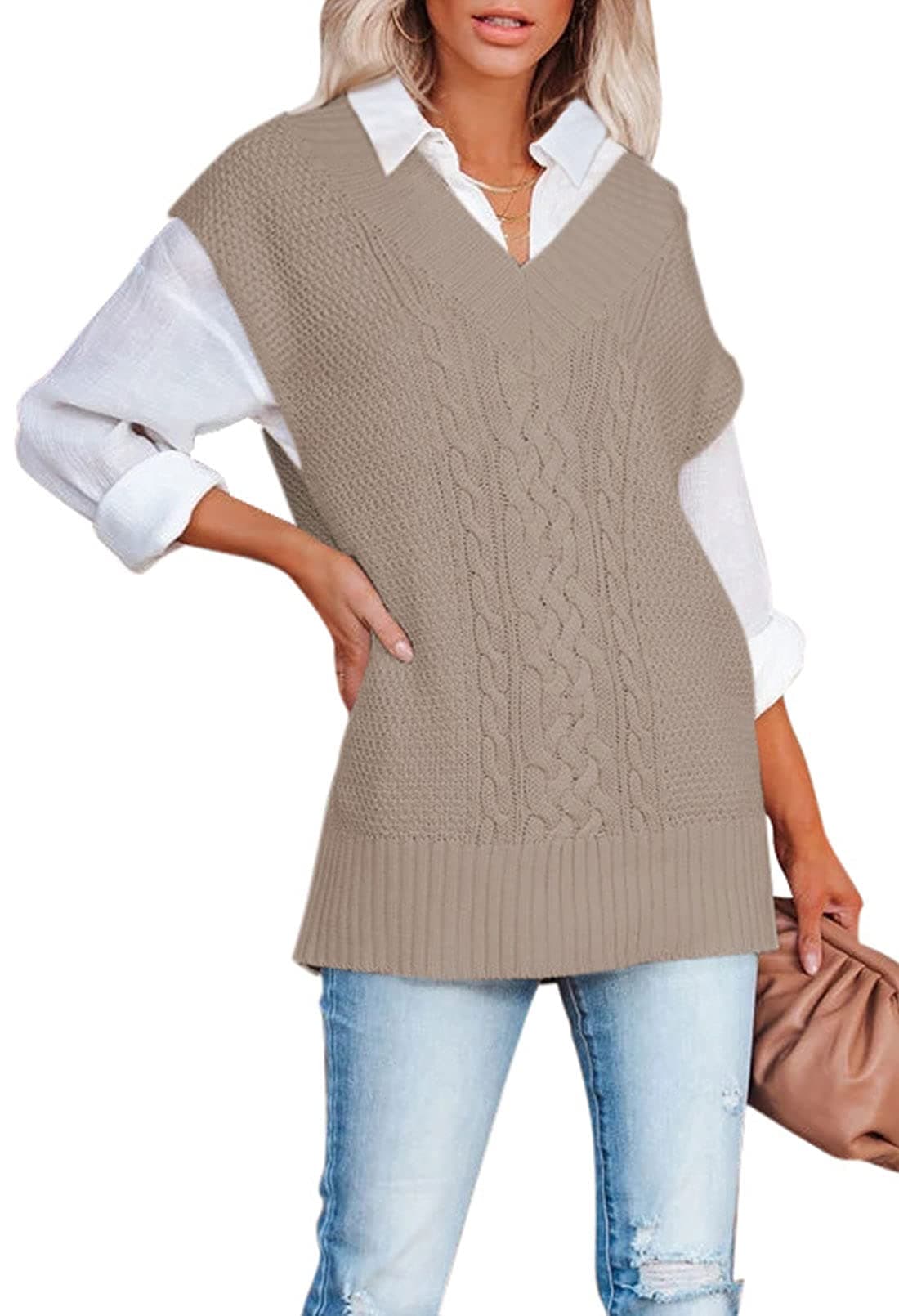 Viottiset Women's Oversized V-Neck Knit Sweater Vest