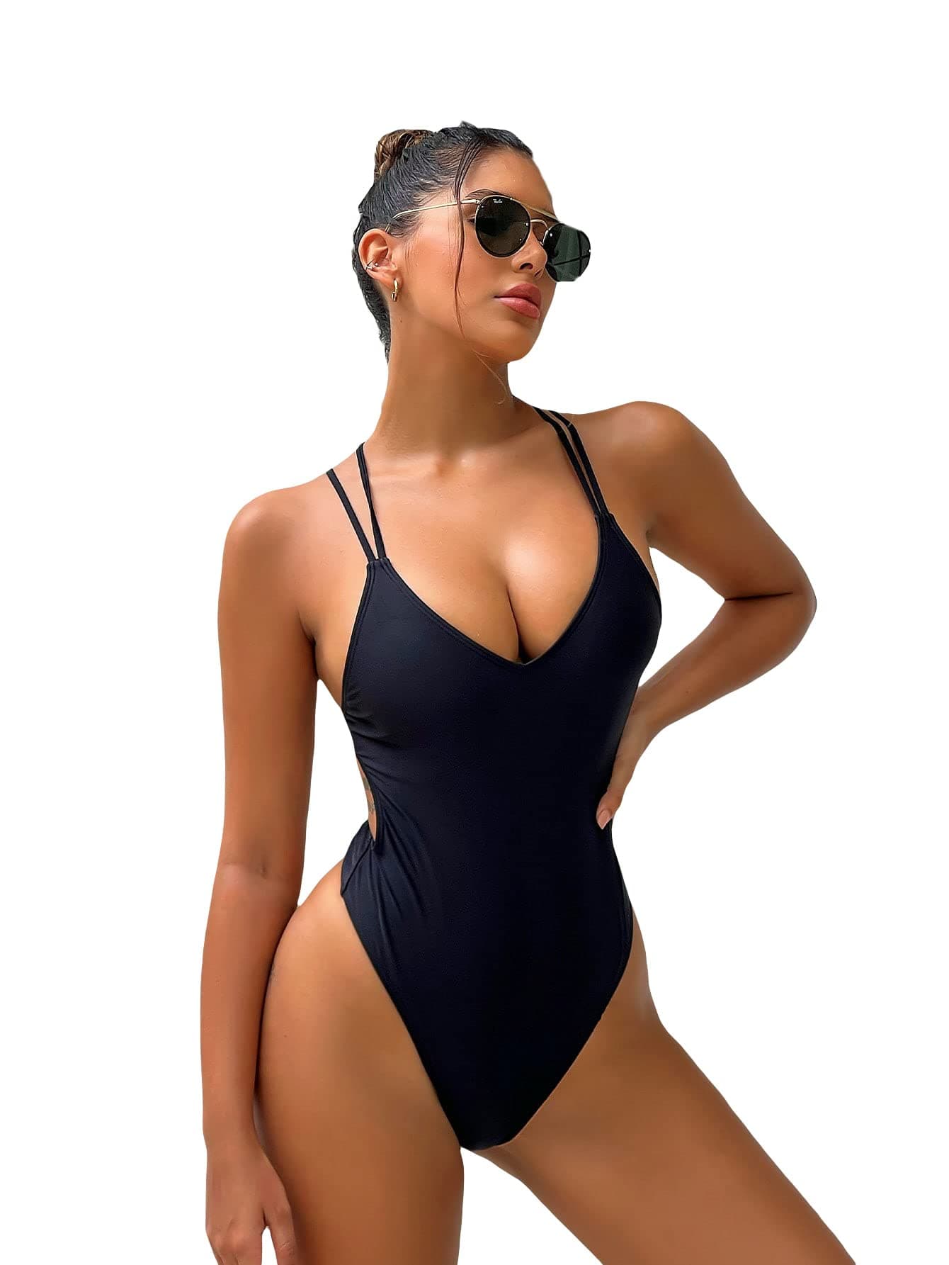 WDIRARA Women's Sexy Cut-Out High-Cut One-Piece Swimsuit