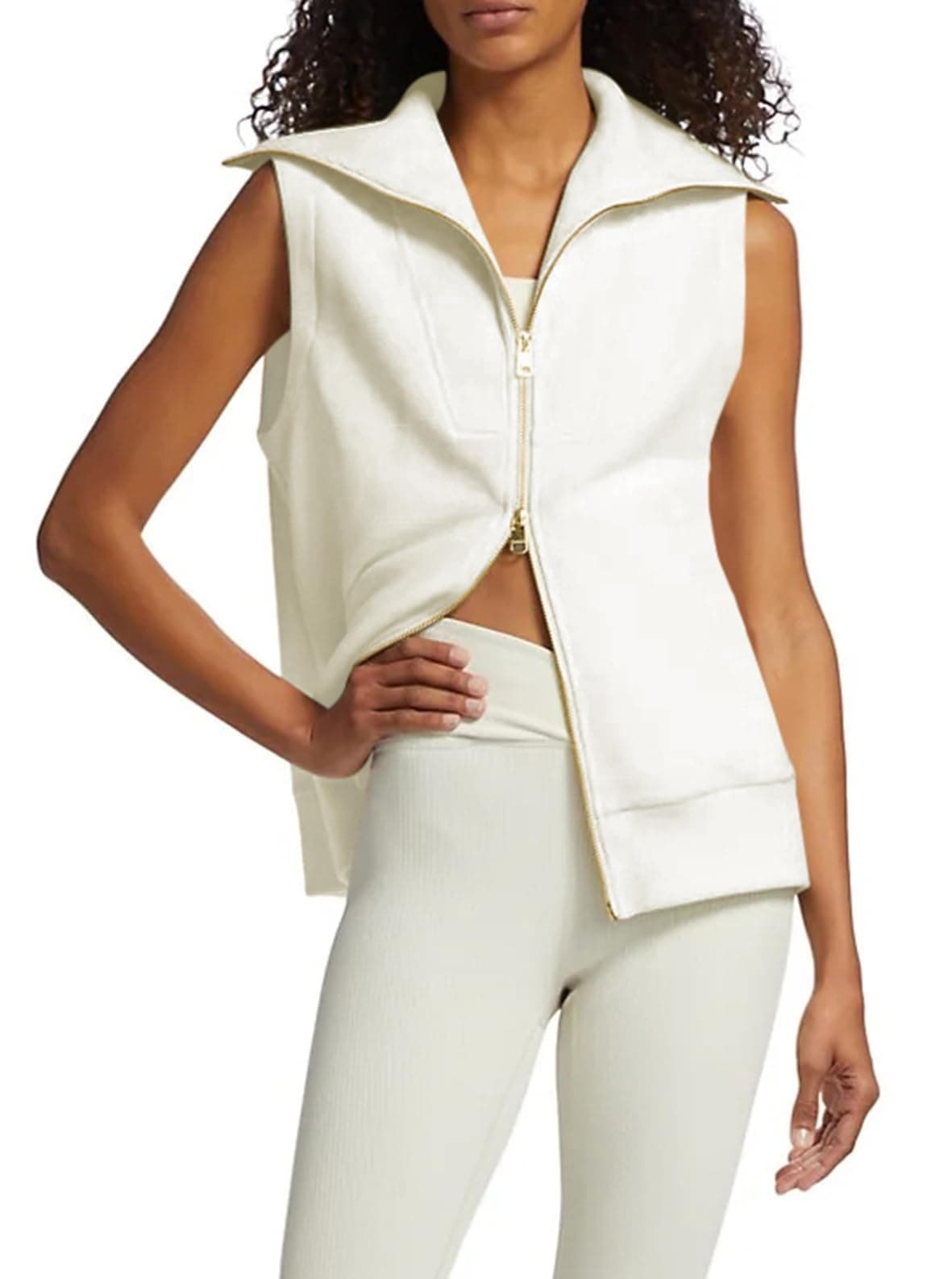 Viottiset Women's Ribbed Full Zip Sweatshirt Vest Casual Fall Top