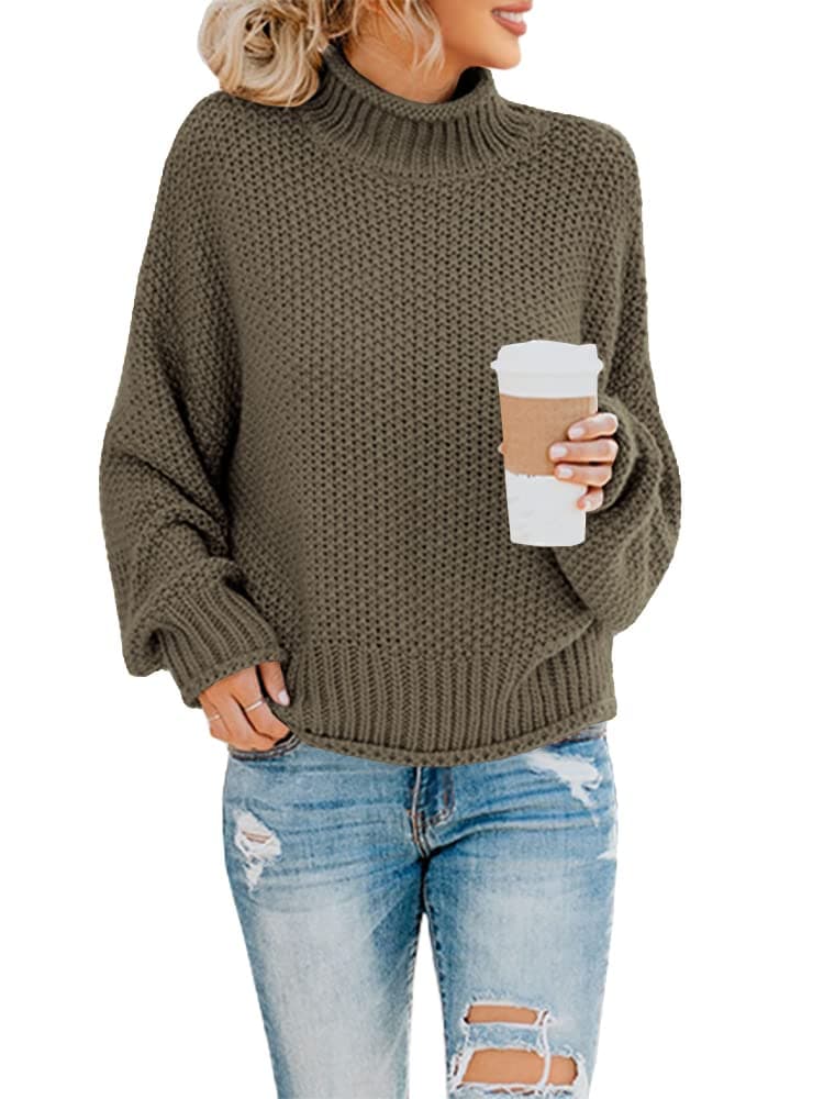 Saodimallsu Womens Oversized Batwing Turtleneck Knit Sweater