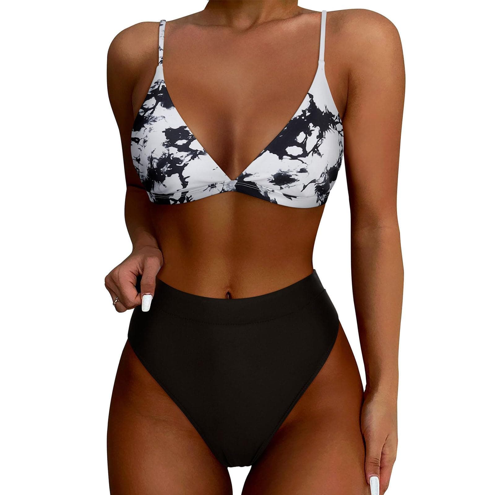 YNCSZEC Women's High-Waisted Spaghetti Strap Push-Up Bikini Swimsuit V-Neck Cheeky Two-Piece