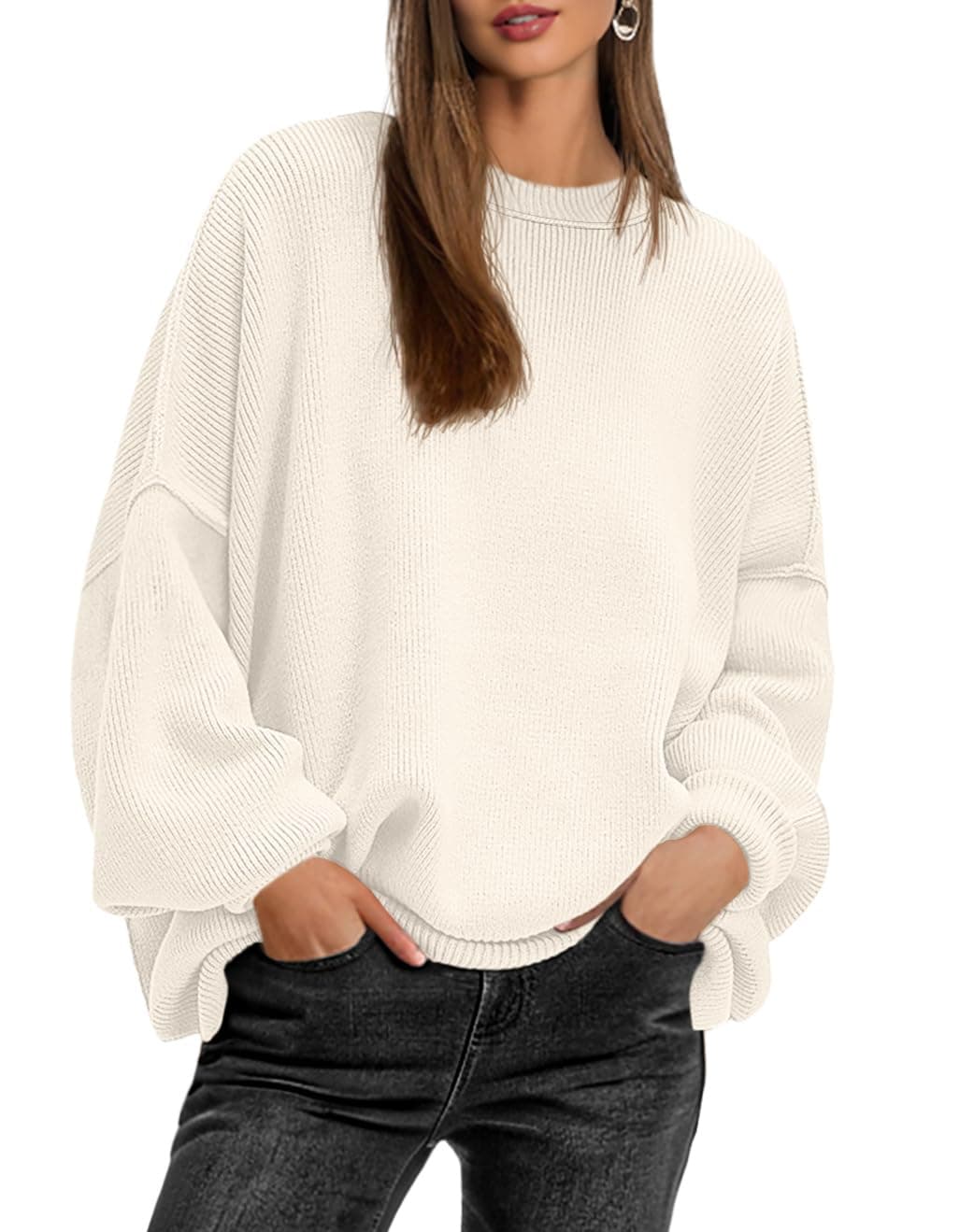 Lepunuo Women's Oversized Batwing Long-Sleeve Knit Sweater