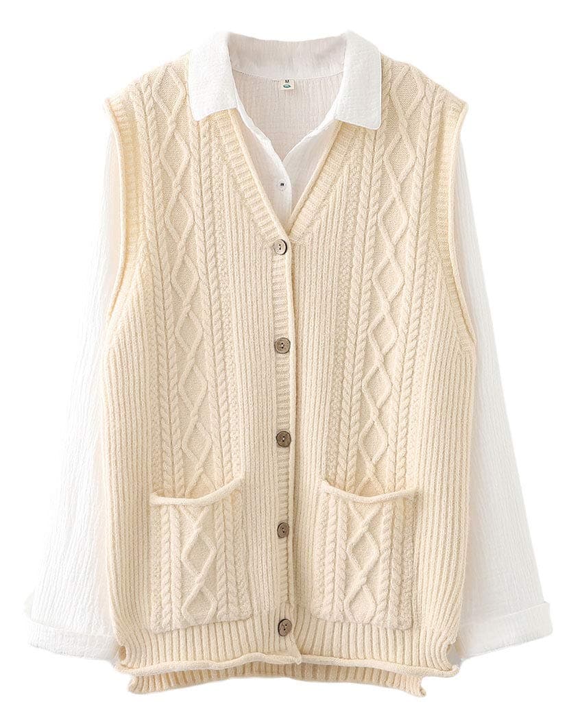 Minibee Women's Casual Sleeveless V-Neck Cardigan with Pockets