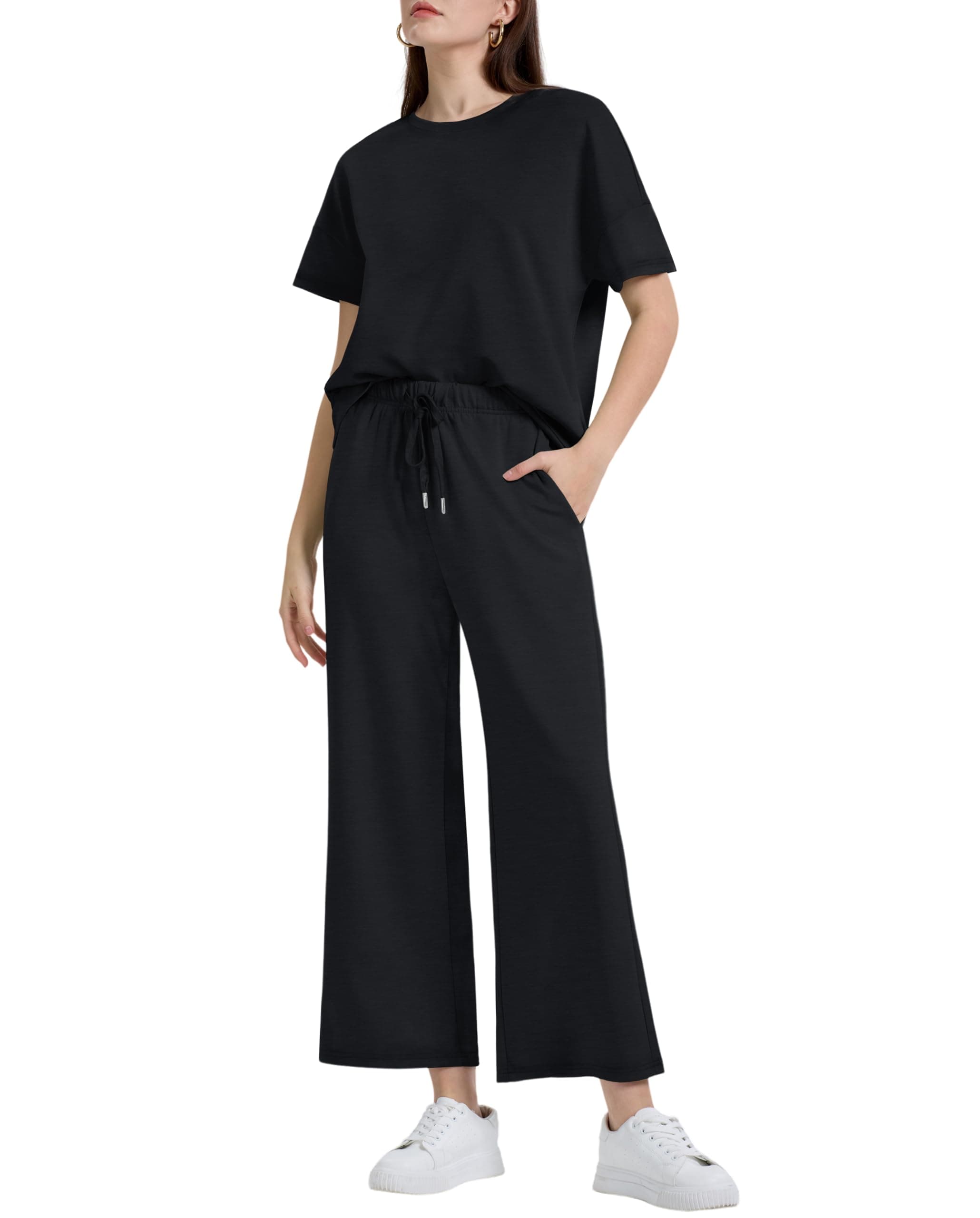 XIEERDUO Women's 2-Piece Loose Pajama Set Pullover Tops & Wide Leg Pants