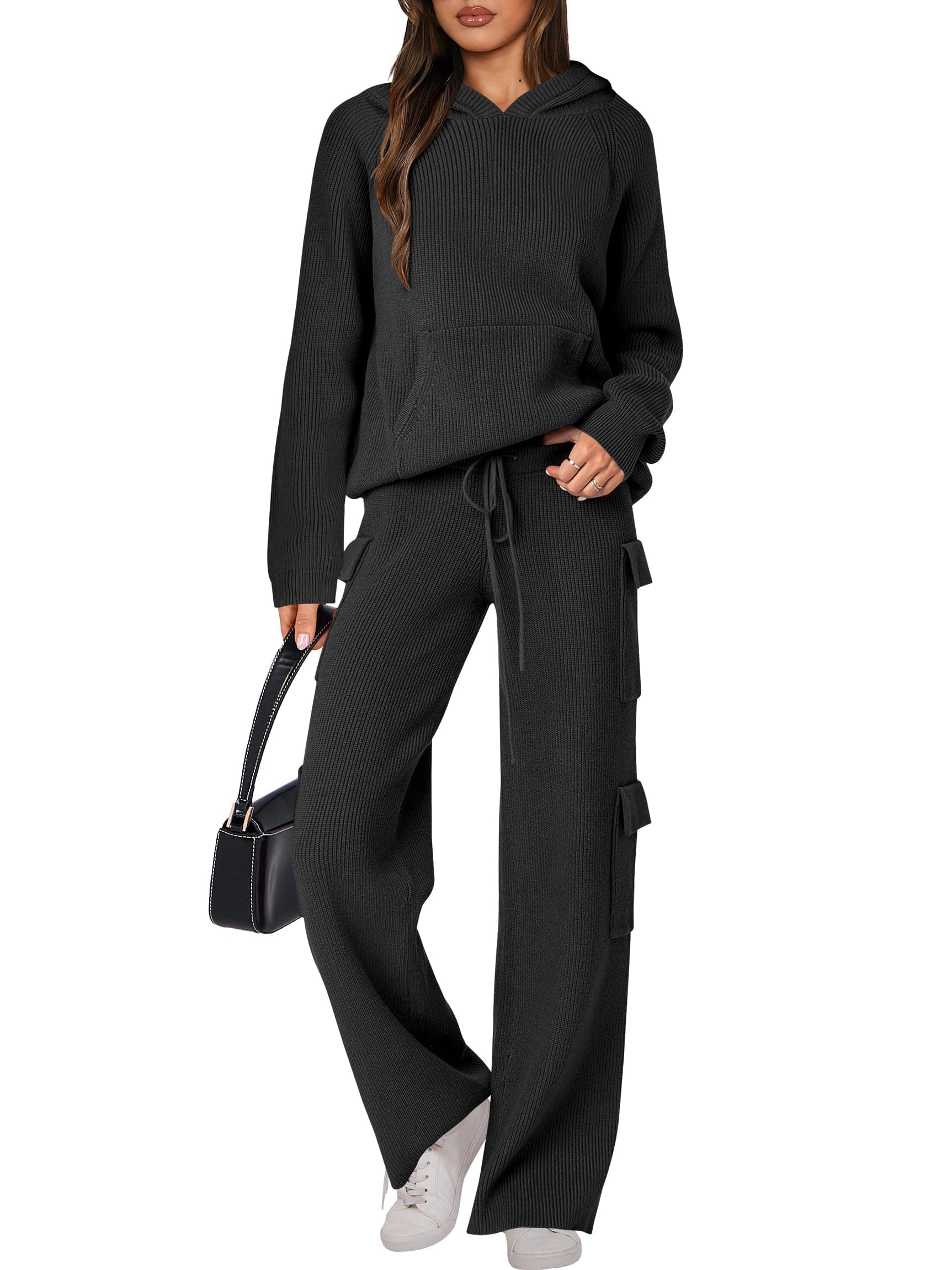 ANRABESS Women's Hooded Knit Sweater & Straight Leg Pants Fall Travel Outfit