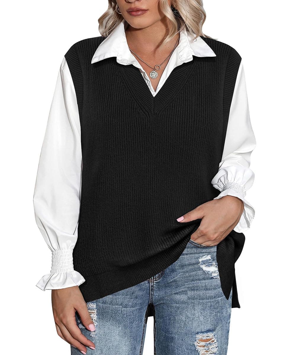 Preppy Style CARCOS Plus Size V-Neck Knit Pullover Vest XL-5XL