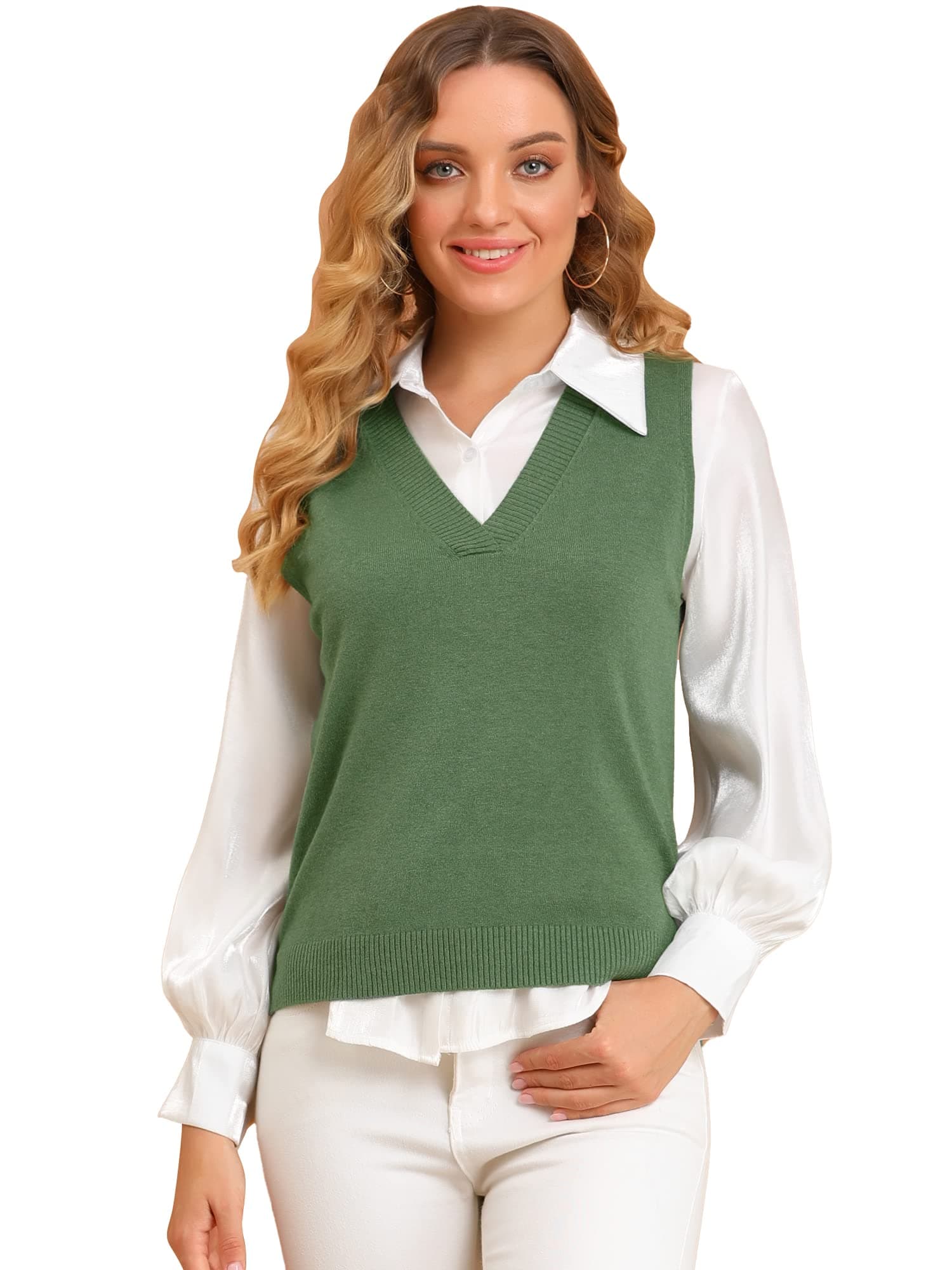 Women's V Neck Sleeveless Knit Pullover Vest Top