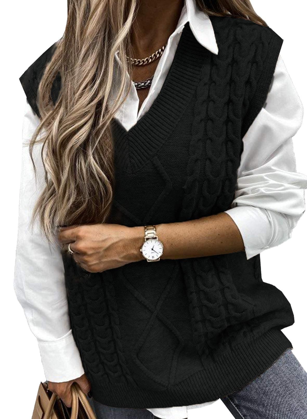 Oversized Women's V-Neck Sleeveless Sweater Vest