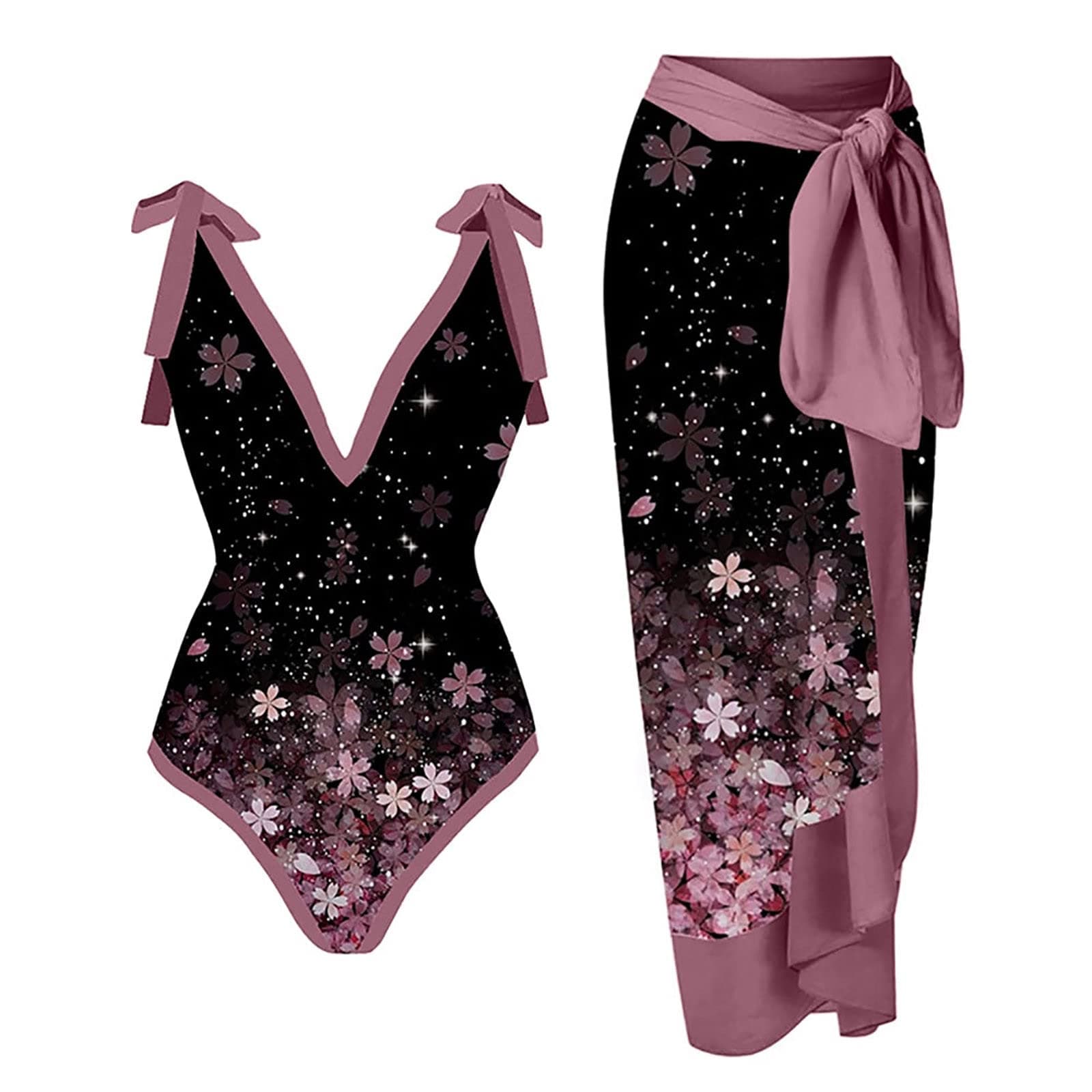 ZDRZK Boho Floral Print Women's Sexy Push-Up Bikini Set with Cover Up
