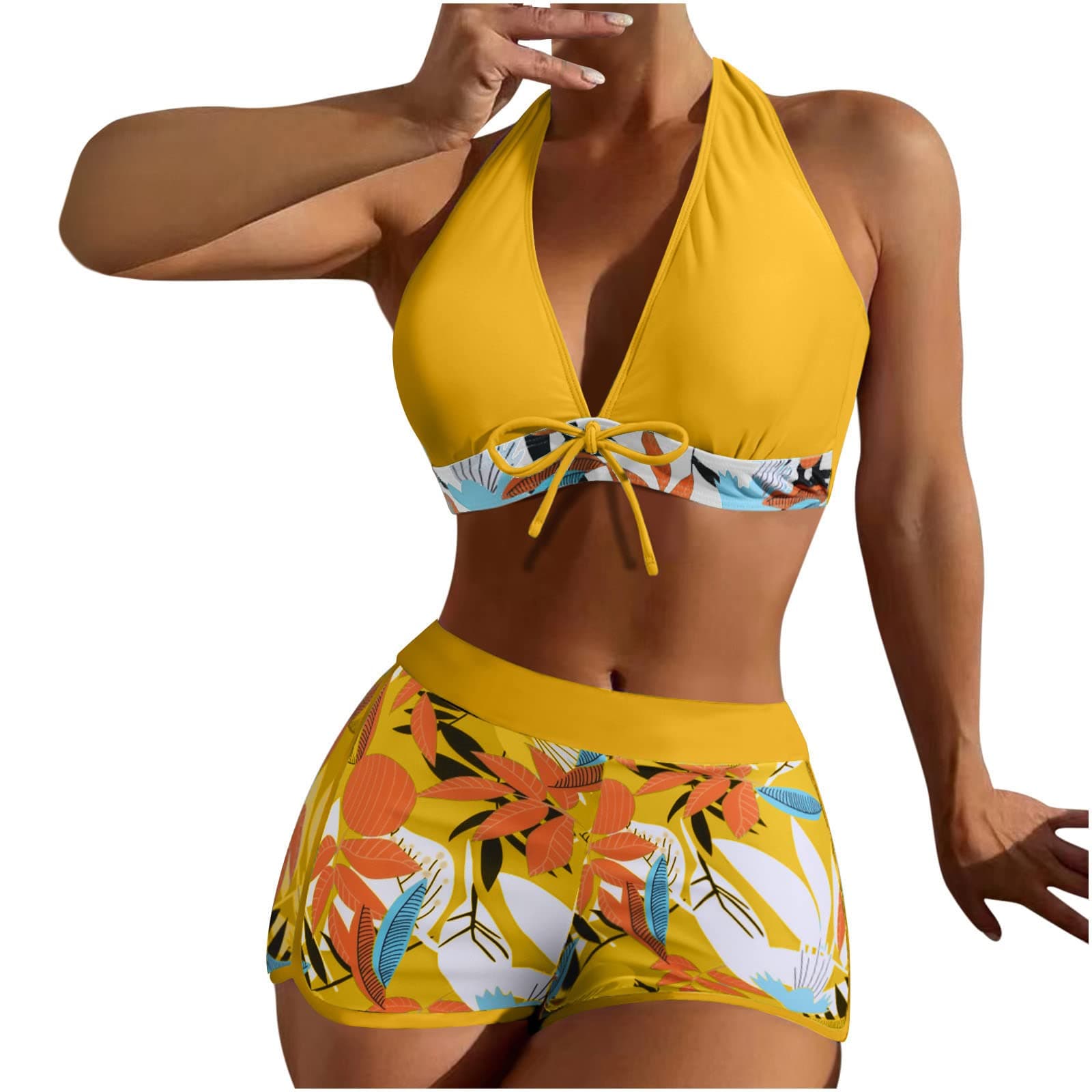 Maidsgop Women's High Waist Tankini Swimsuit Printed Bikini Set Comfortable Padded Bras