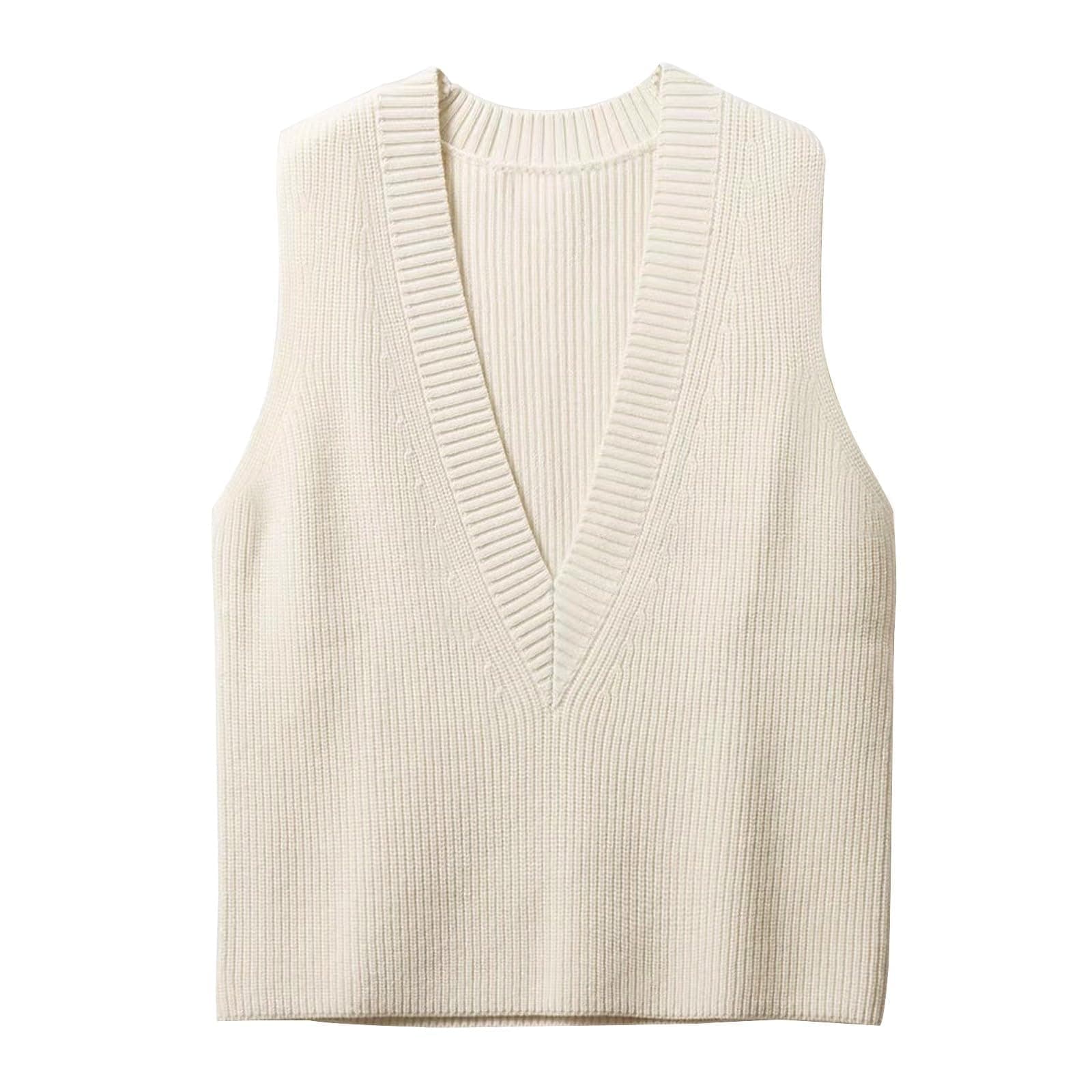 Blostirno Women's V-Neck Knit Sweater Vest Tops