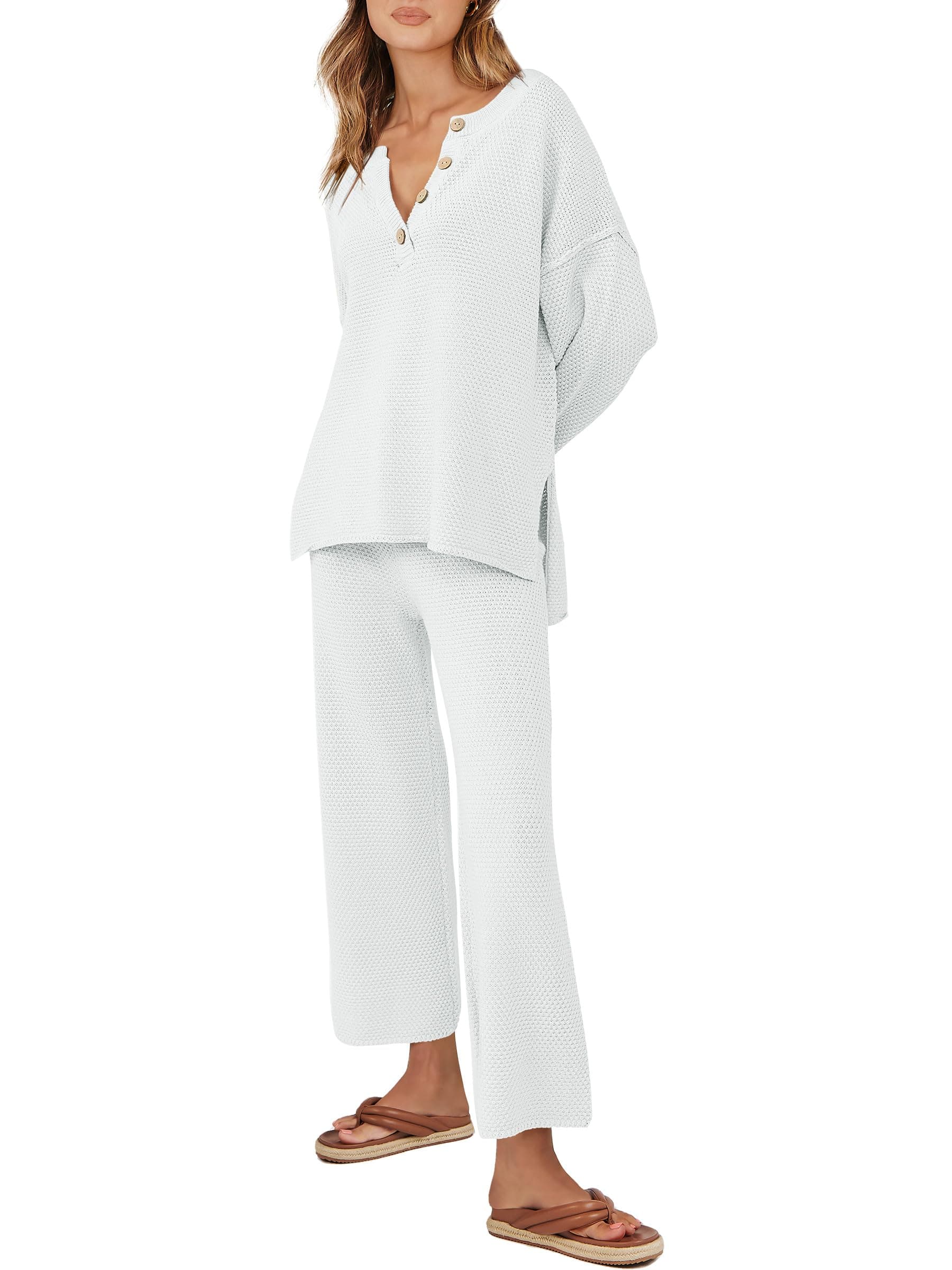 ANRABESS Women Oversized Loose Waffle Knit Sweater Set Cozy Matching Lounge Sets