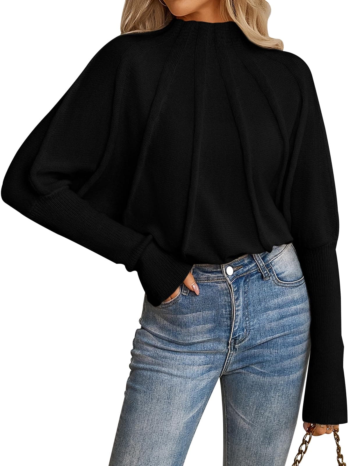 NALANISA Oversized Knit Batwing Sleeve Sweater for Women Trendy Pullover