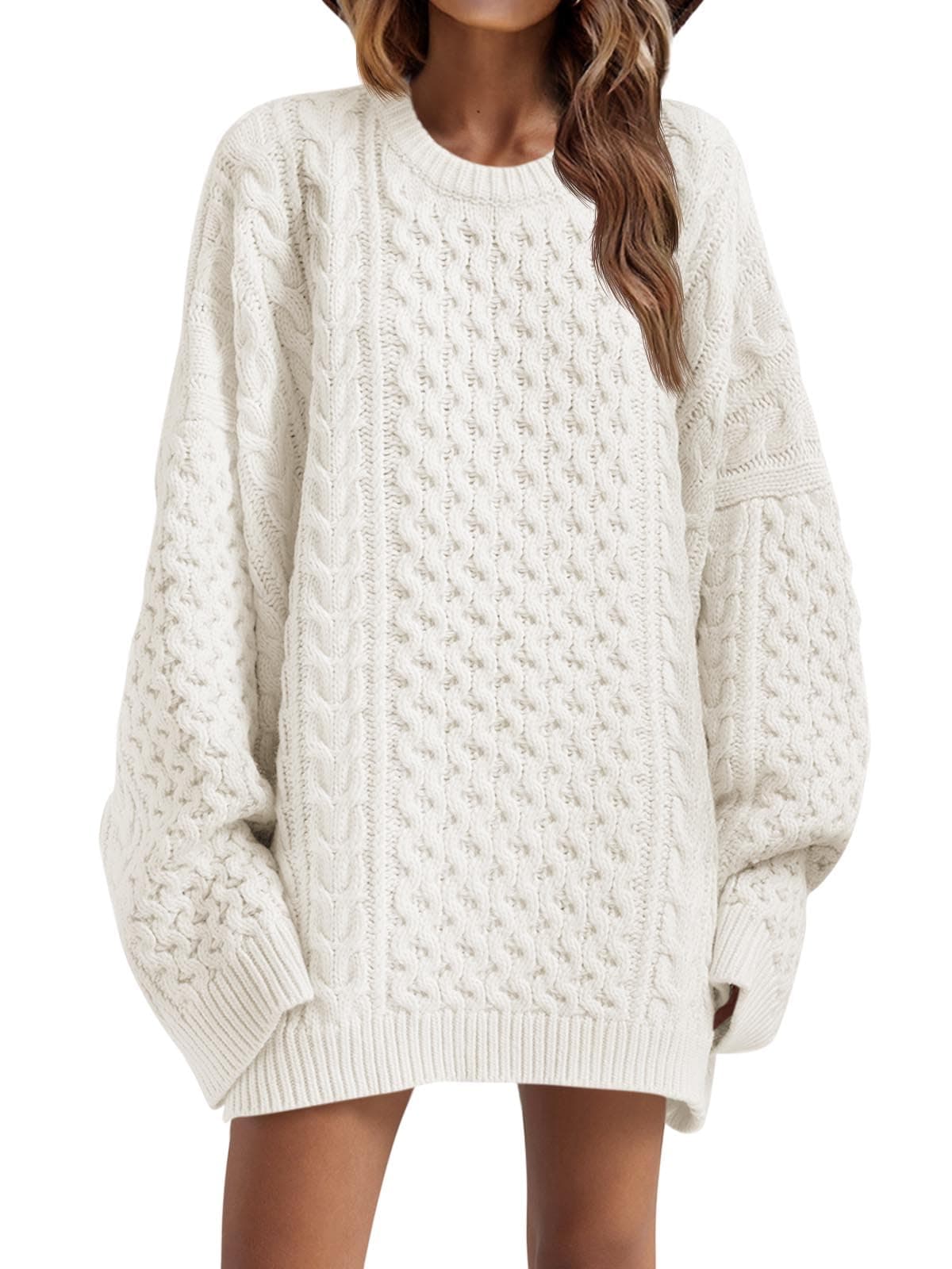 Saodimallsu Women's Oversized Chunky Cable Knit Long Sleeve Tunic Tops