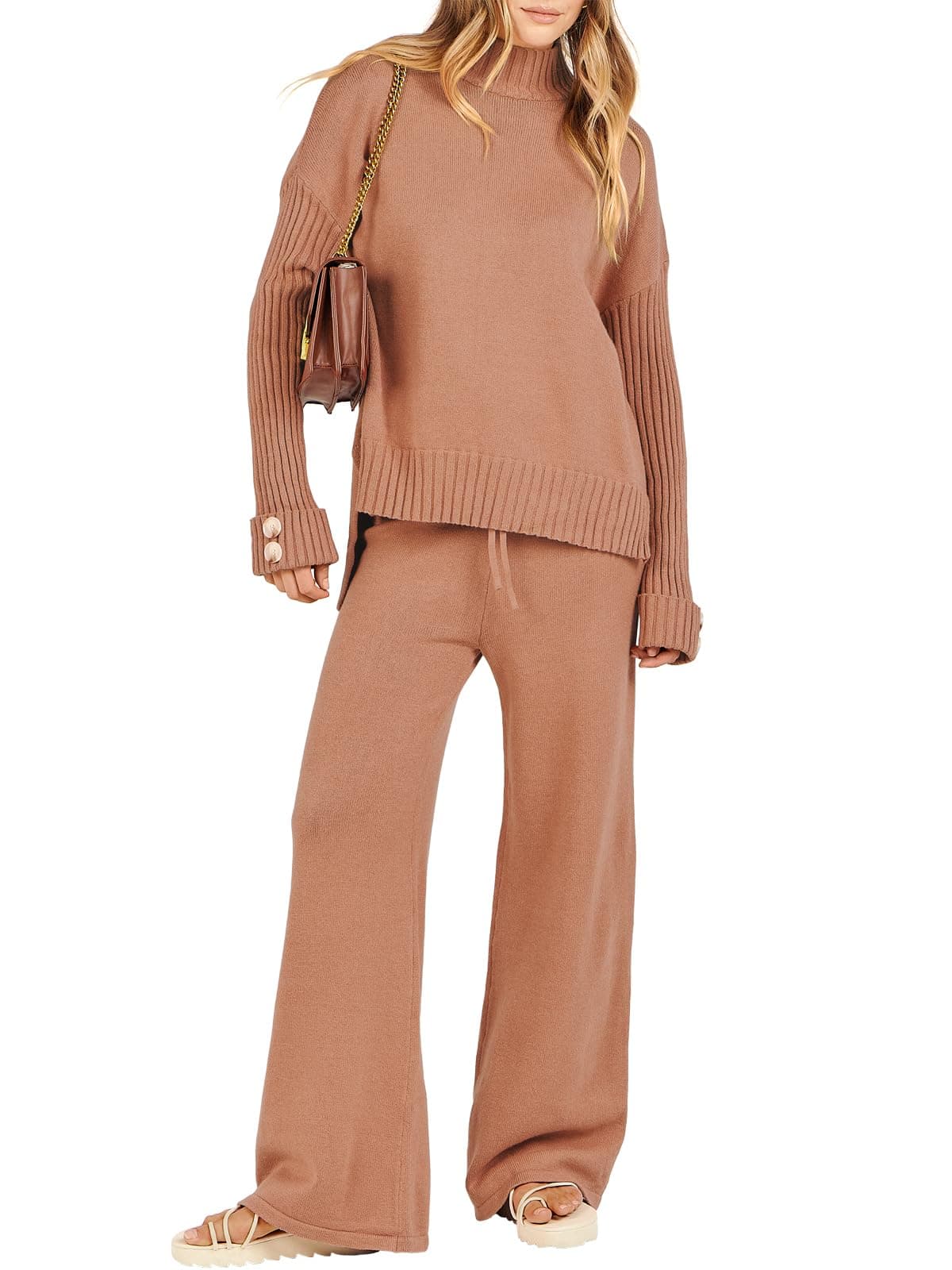 Caracilia Women's 2-Piece Fall Knit Sweater & Wide Leg Pants Matching Set