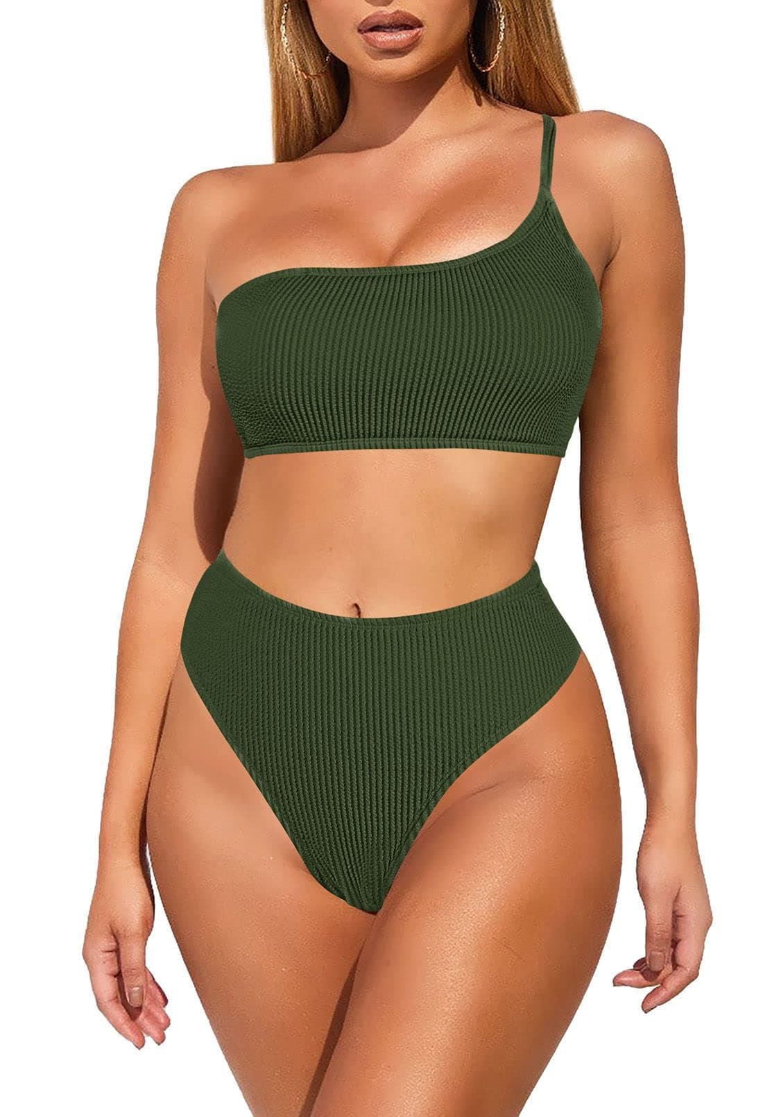 Women's Ribbed One Shoulder Bikini Set