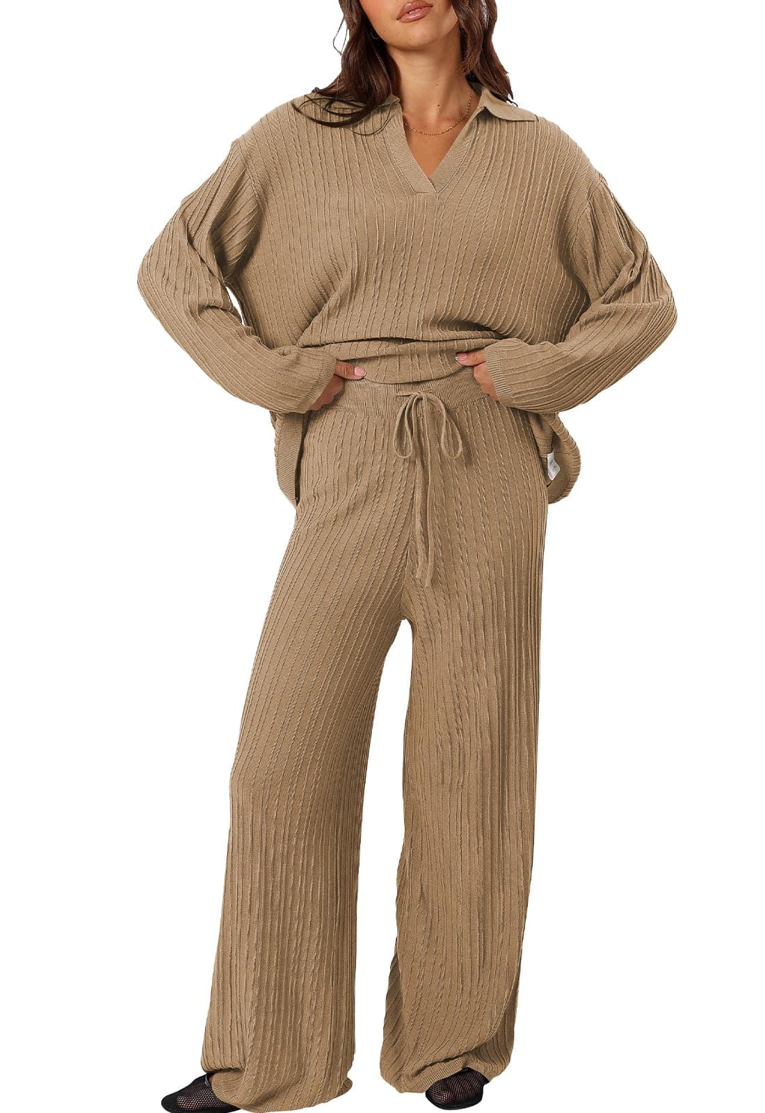 Cakulo Women's 2024 Lounge Set Matching Sweater Wide Leg Lounge Wear