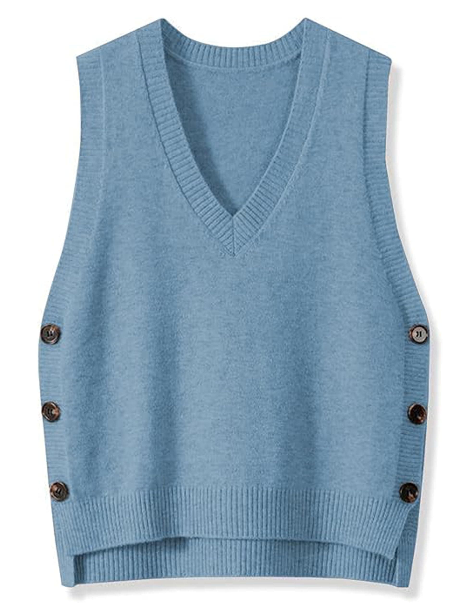 Oulivey Women's Side Button Down Sleeveless V-Neck Knit Sweater Vest
