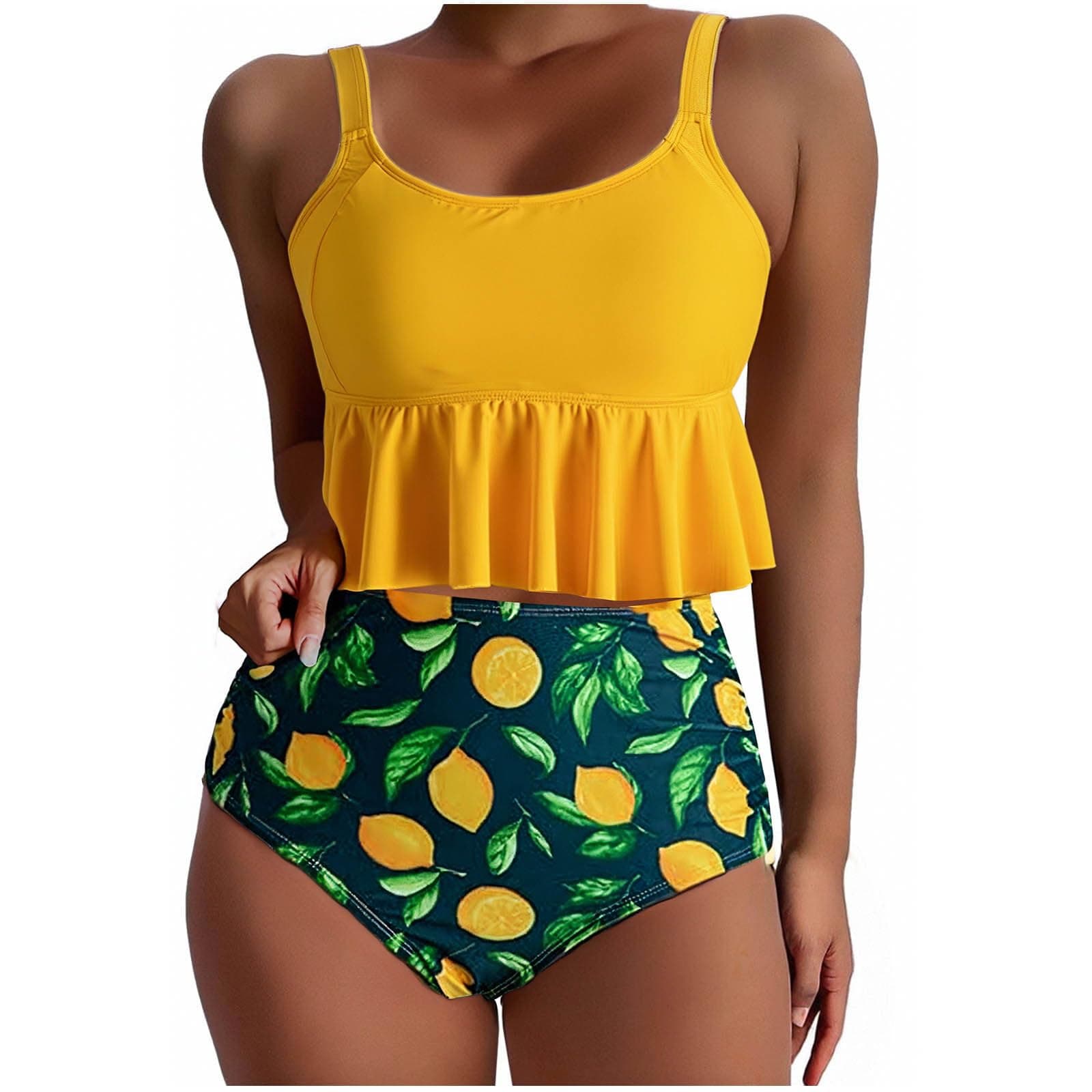 Cethrio High-Waisted Plus Size Pleated Swimsuits for Women