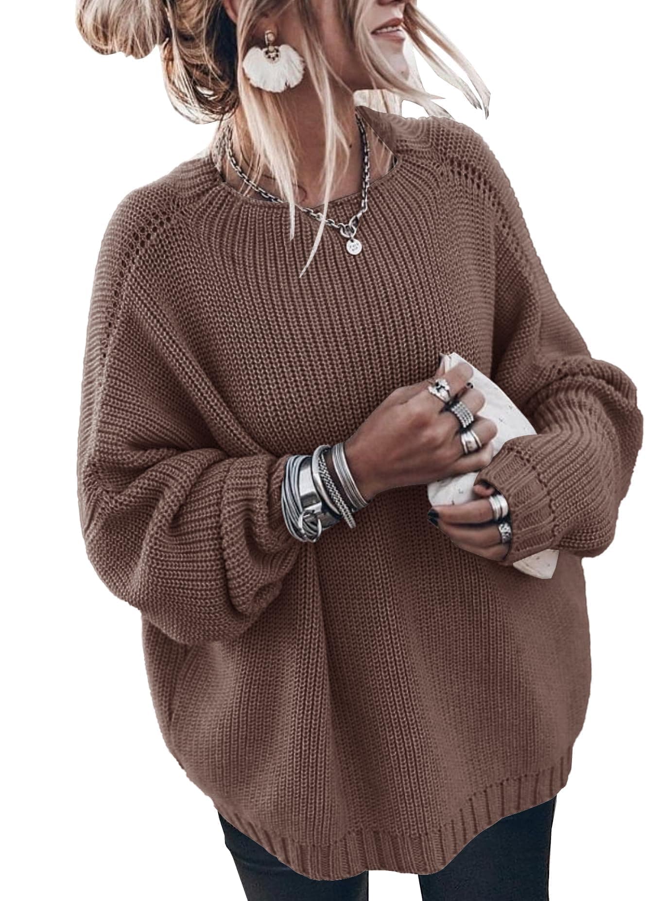 Oversized Women's Casual Knitted Sweater with Mock Neck