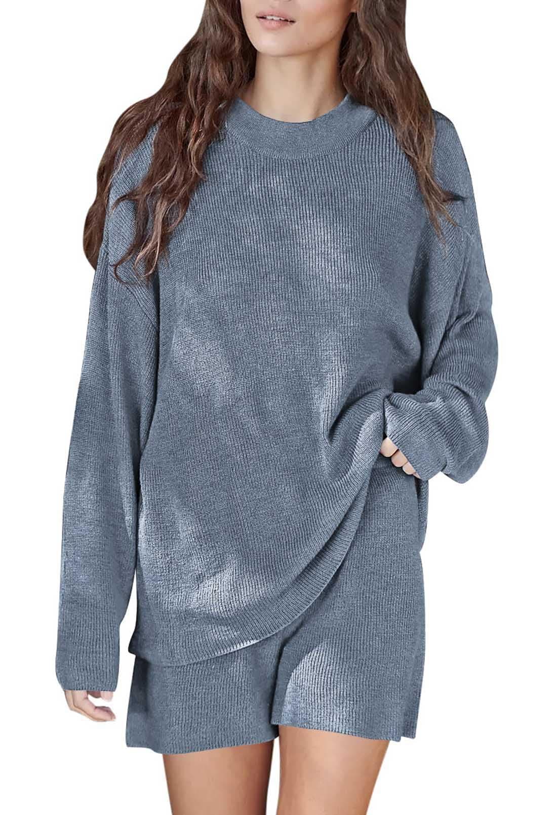 Women's Matching Pajama Set: Long Sleeve Top and Shorts