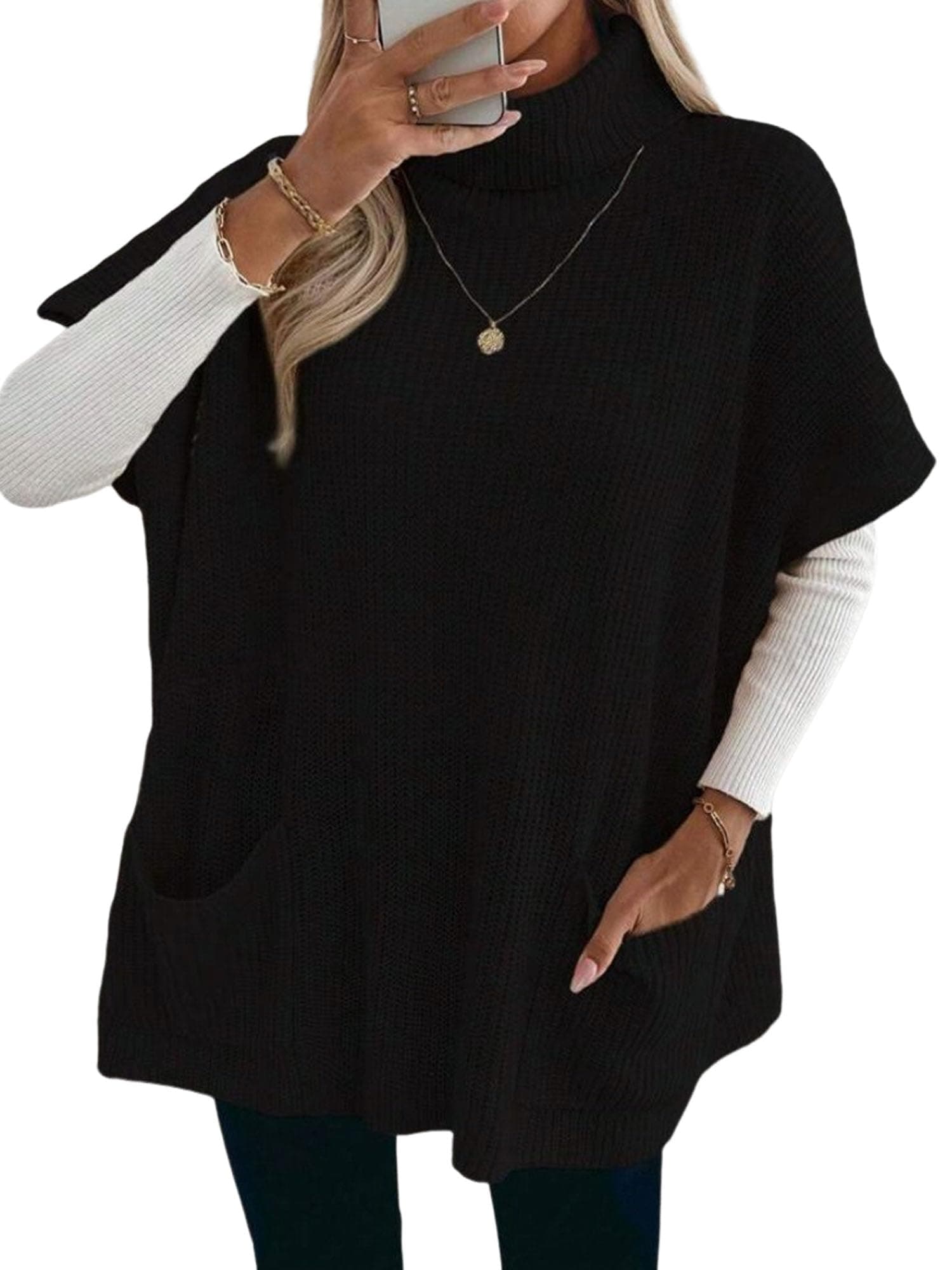Oversized Turtleneck Sweater Dress for Women with Pockets