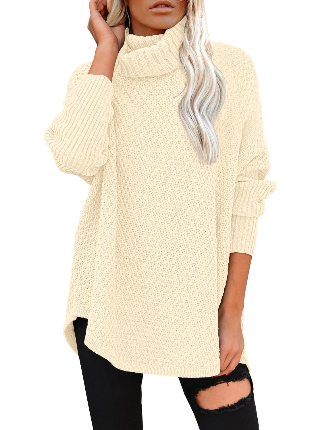 DOROSE Women's Oversized Turtleneck Long Sleeve Knit Tunic Sweater