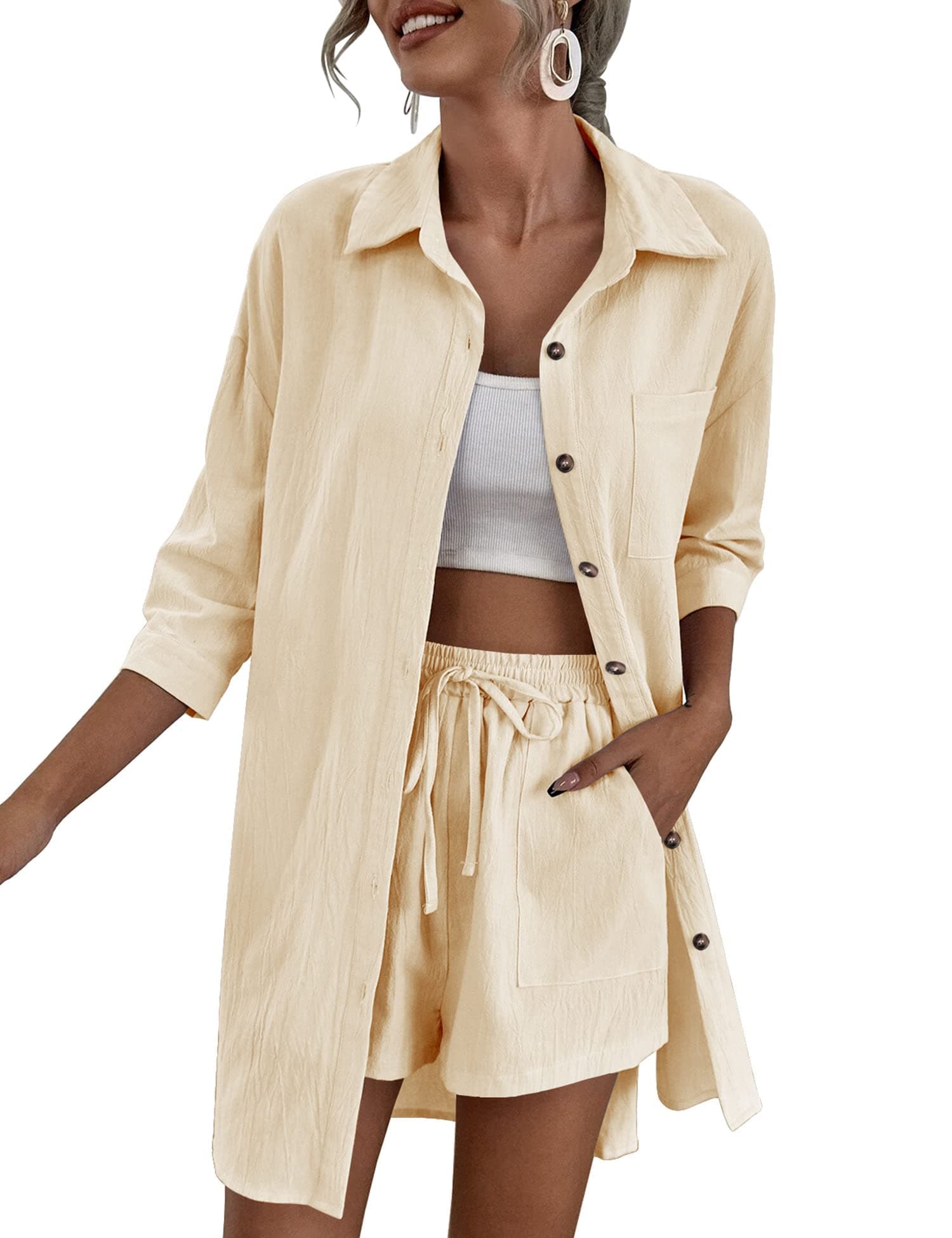 Zeagoo Women's Lounge Outfit Set: High-Low Shirt & Drawstring Shorts