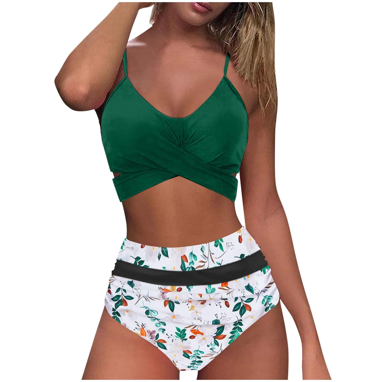 YNCSZEC High-Waisted Women Tummy Control Spaghetti Strap Bikini Sets