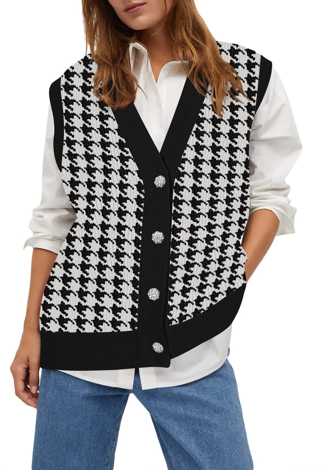 Viottiset Women's Houndstooth Oversized Sweater Vest