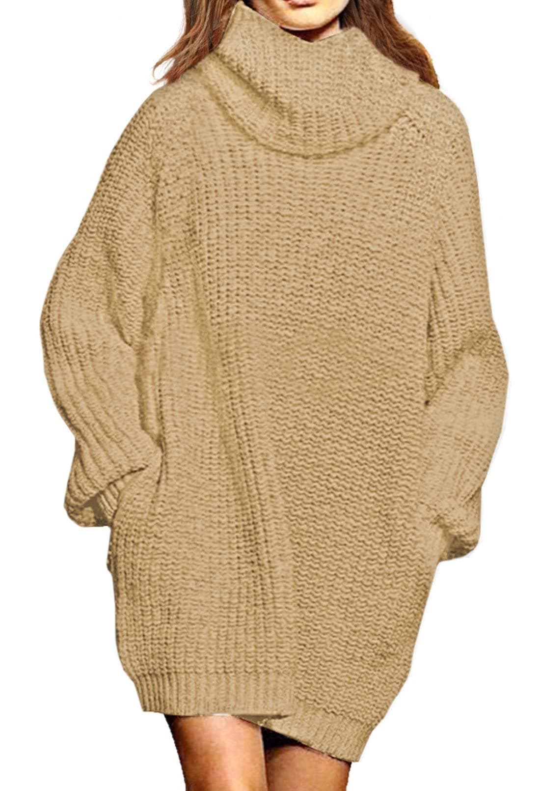 Pink Queen Women's Oversize Turtleneck Long Pullover Sweater Dress