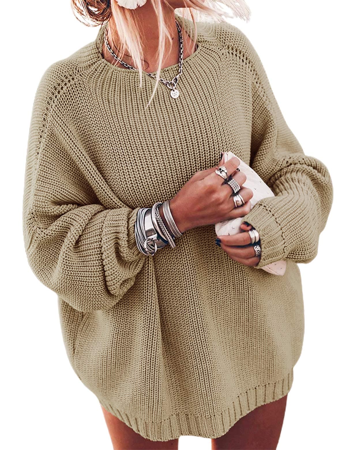 Ugerlov Women's Oversized Batwing Sleeve Mock Neck Sweater