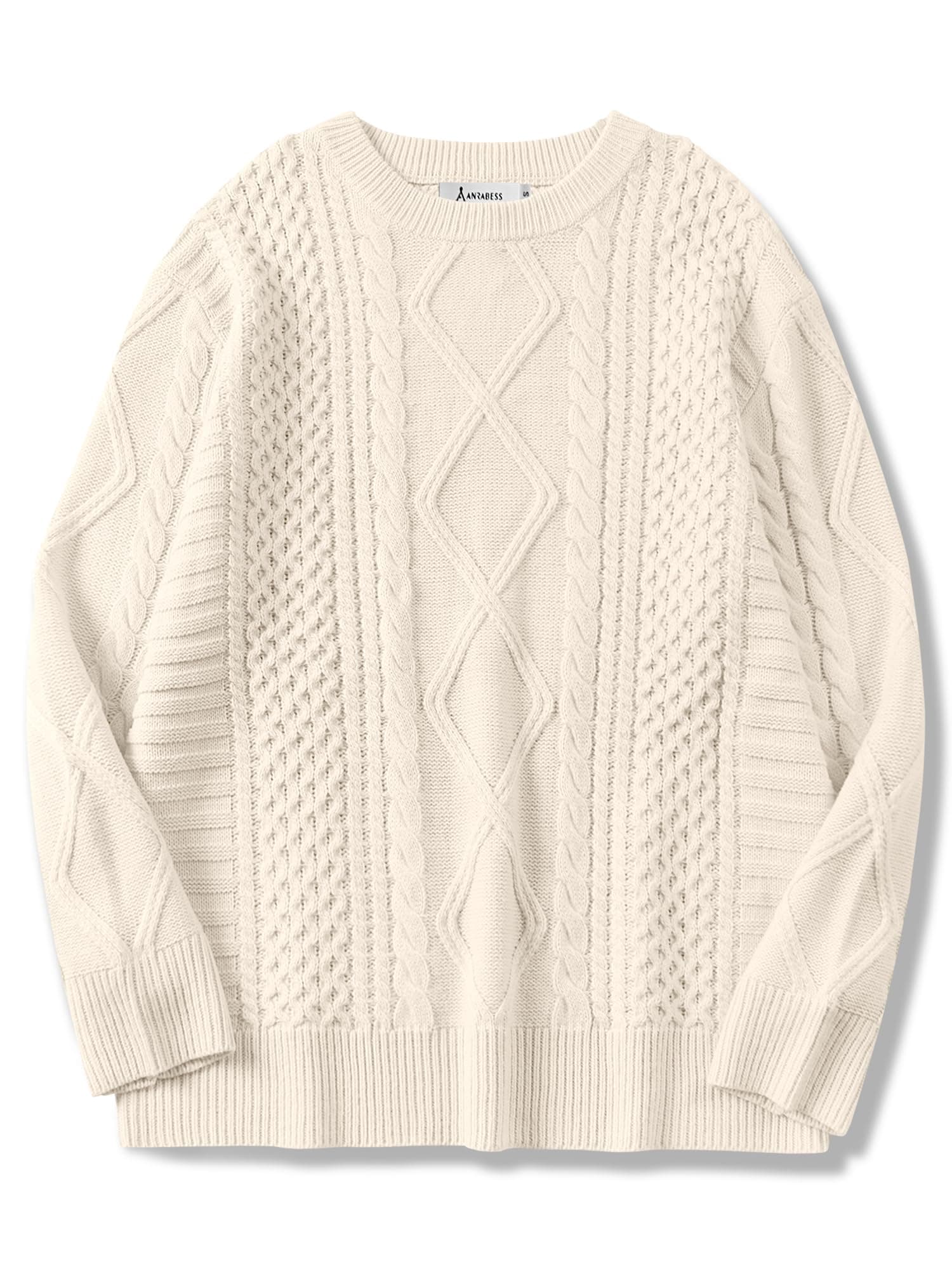 ANRABESS Women's Oversized Crewneck Long Sleeve Cable Knit Pullover Tops 2024 Fall