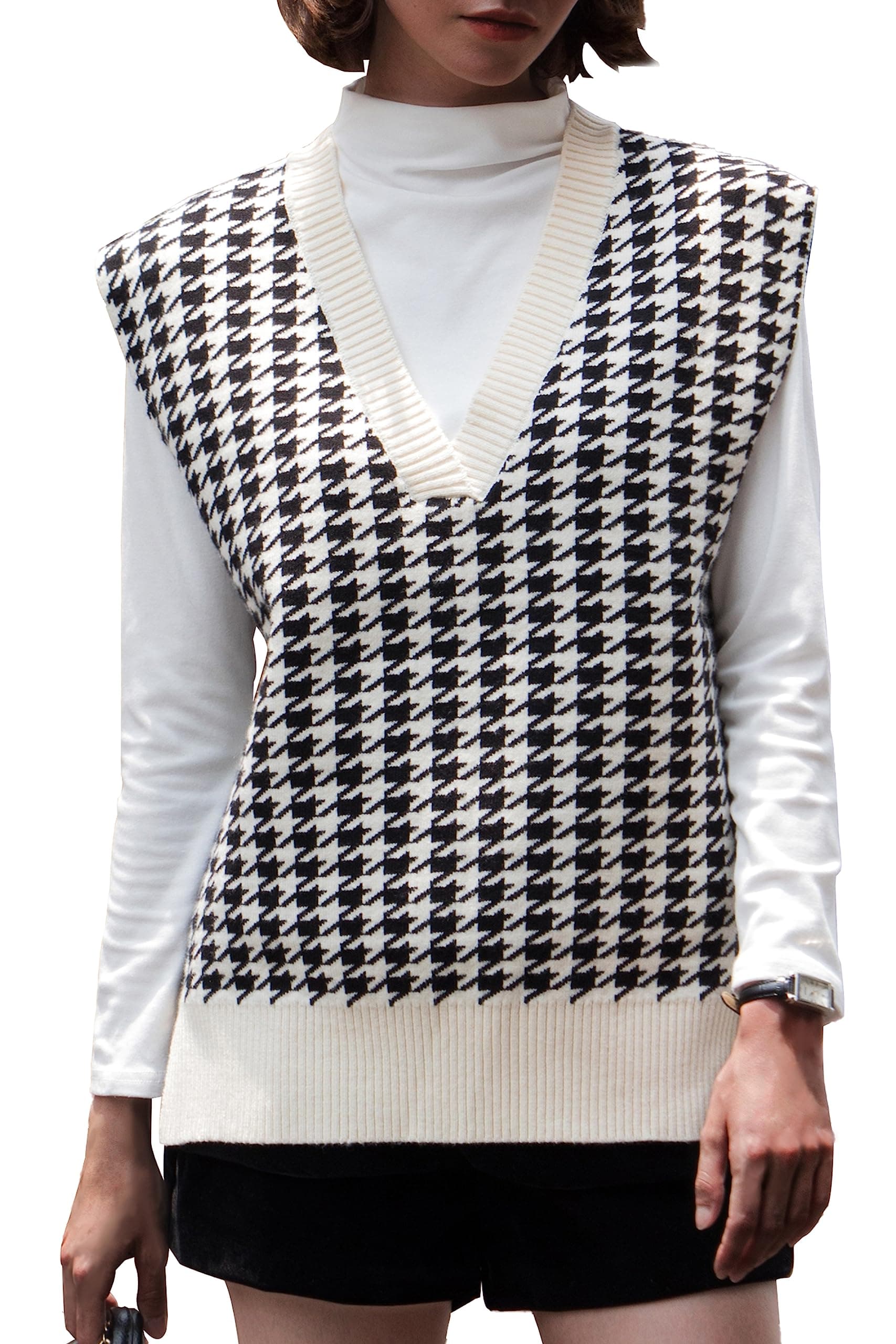 LANYO Women's Oversized V-Neck Chunky Knit Vest Tops