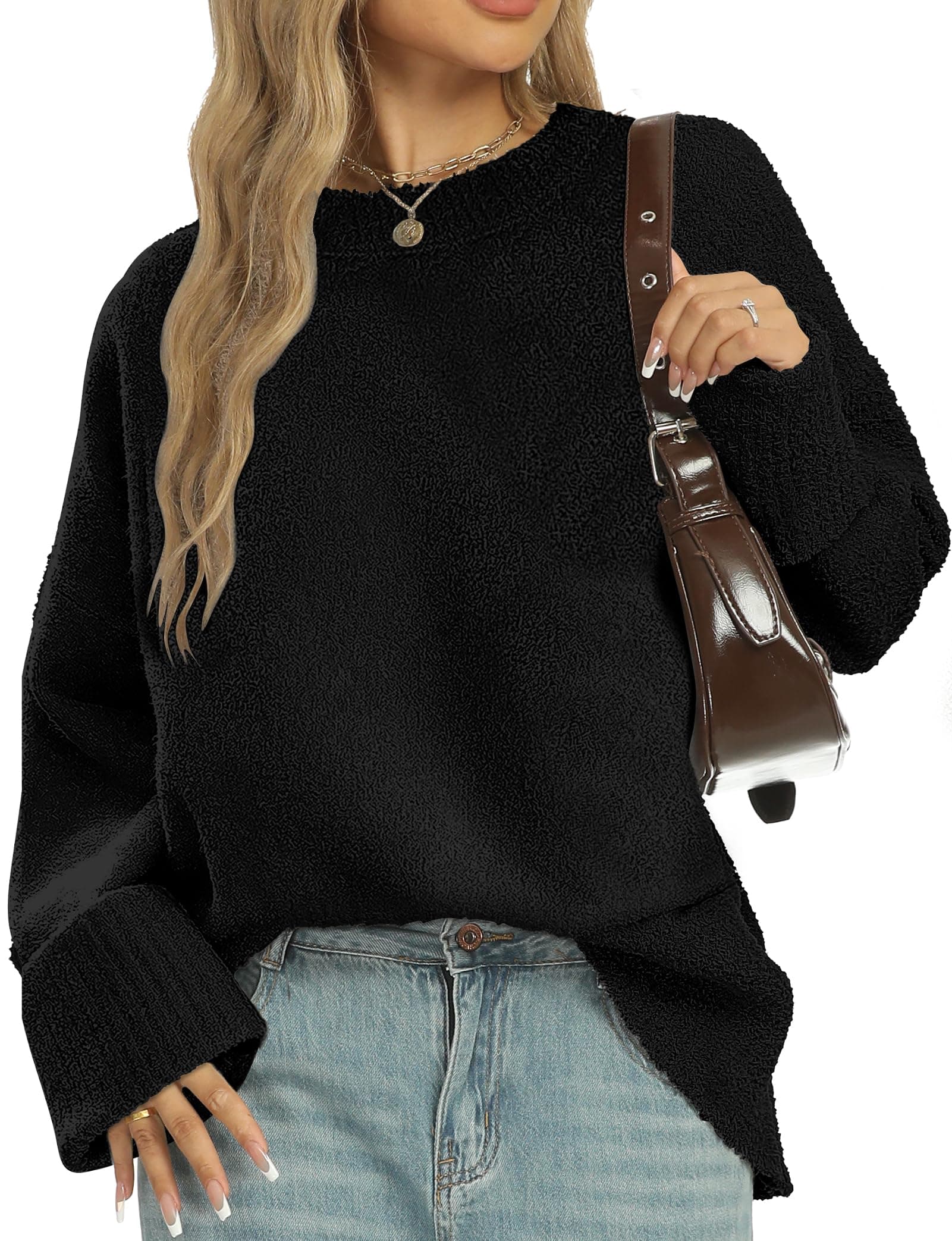 2025 Trendy Chunky Fuzzy Woman's Oversized Long Sleeve Sweater