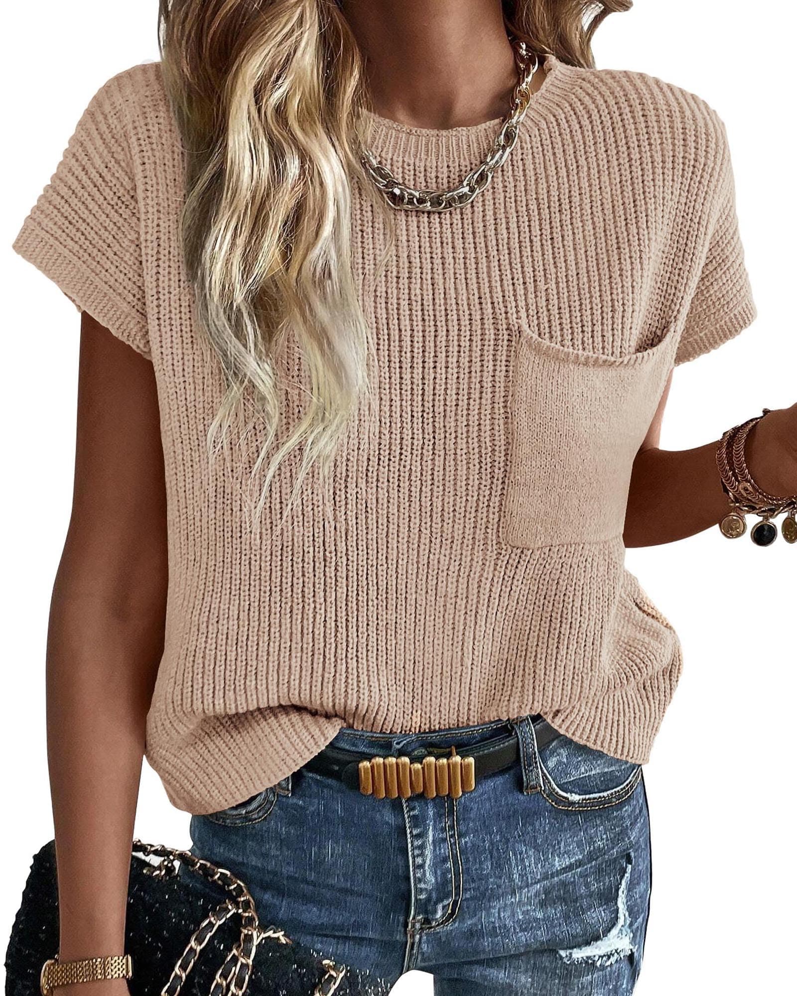 KIRUNDO Women's Trends Short Sleeve Sweater Vest Cotton Knit