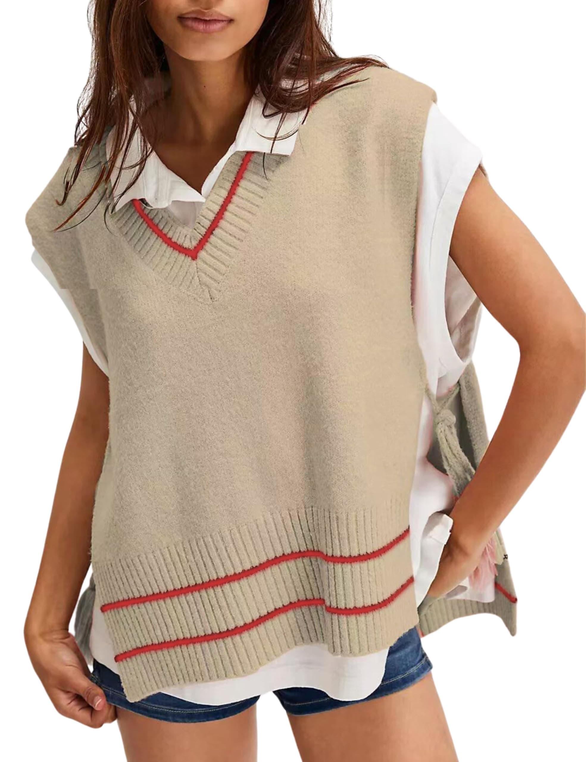 Meyhad Women's V-Neck Fringe Sweater Vest