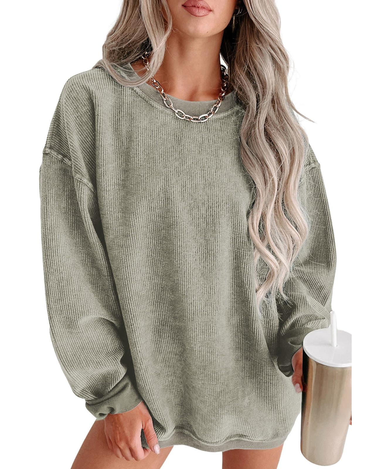 SELINK Women's Oversized Corduroy Sweatshirt Casual Long Sleeve Pullover Tops